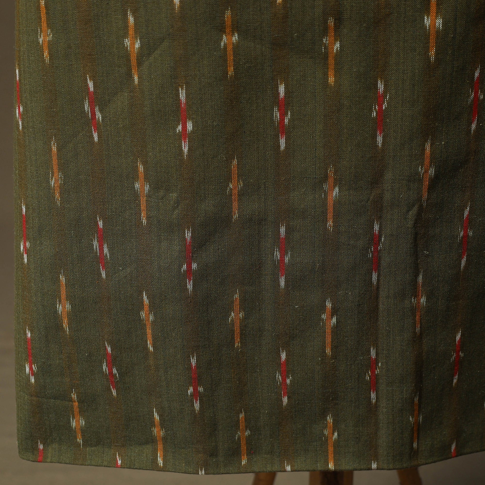 Green - Pochampally Ikat Cotton 2pc Unstitched Dress Material Kurta Set 35 - Image 5