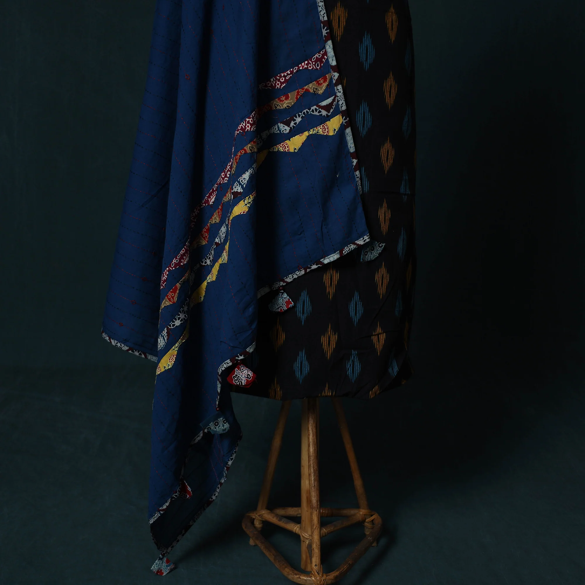 Pochampally Ikat Cotton 2pc Unstitched Dress Material Kurta Set with Jewellery Set 03 - Image 4