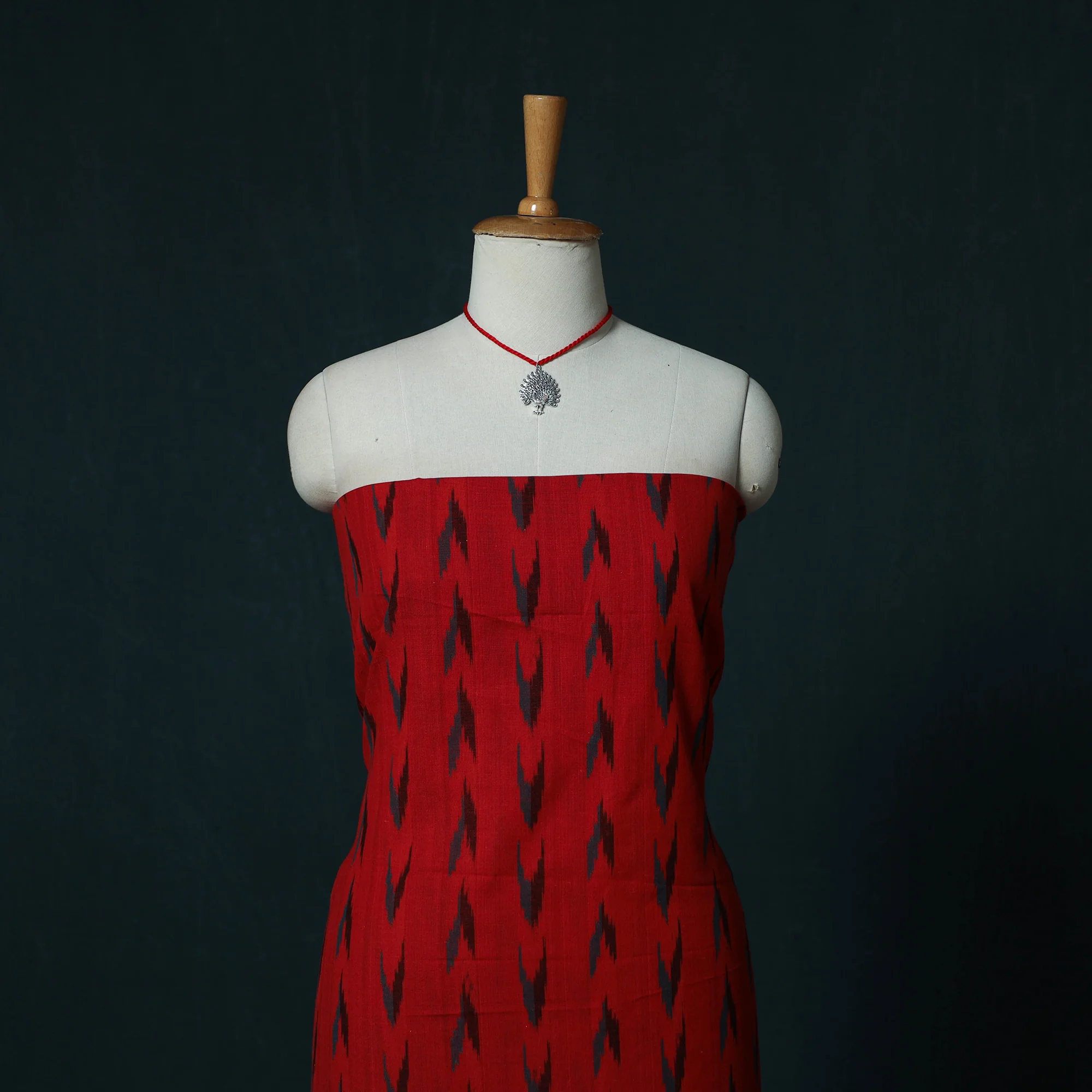Pochampally Ikat Cotton 2pc Unstitched Dress Material Kurta Set with Jewellery Set 10 - Image 2