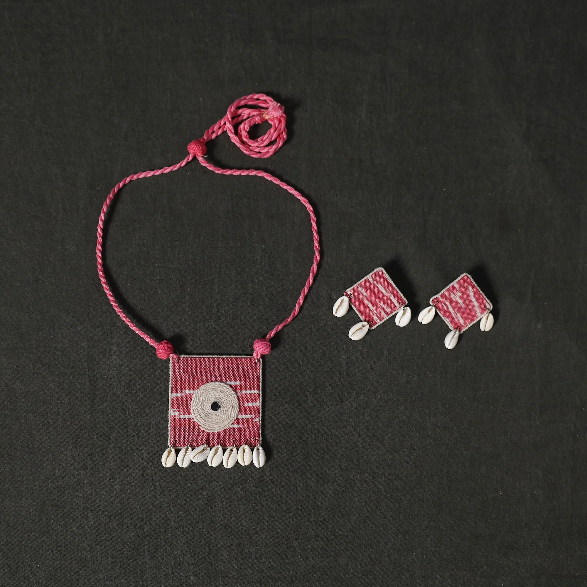 Pink - Pochampally Ikat Cotton 2pc Unstitched Dress Material Kurta Set with Jewellery Set 18 - Image 5