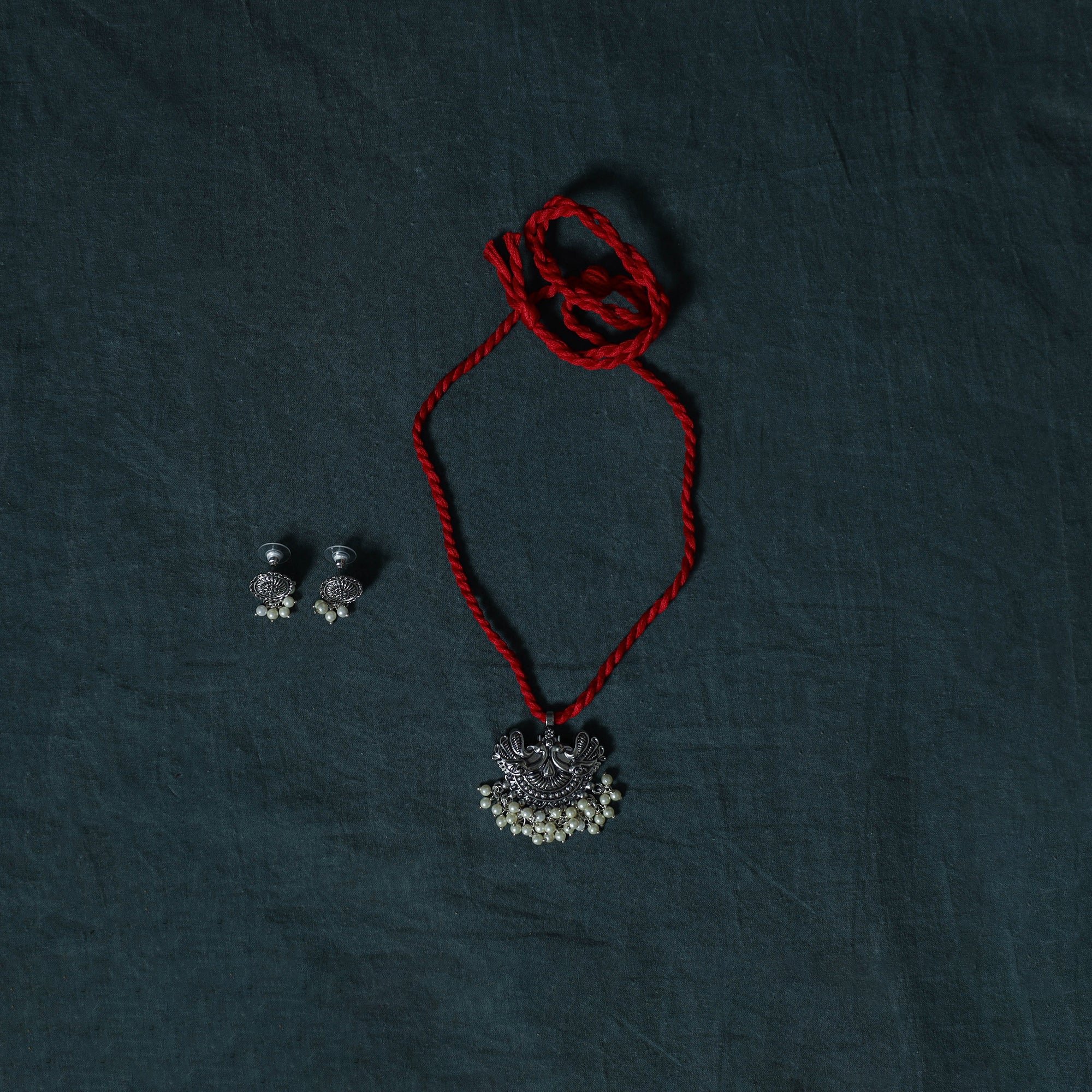 Maroon - Pochampally Ikat Cotton 2pc Unstitched Dress Material Kurta Set with Jewellery Set 19 - Image 5