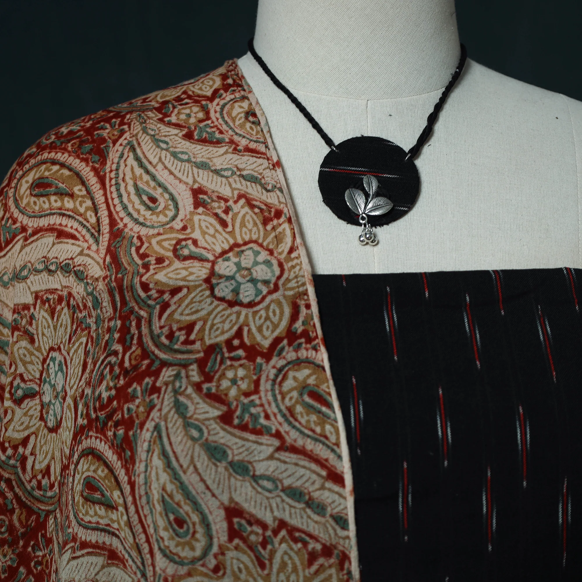 Pochampally Ikat Cotton 2pc Unstitched Dress Material Kurta Set with Jewellery Set 28 - Image 3