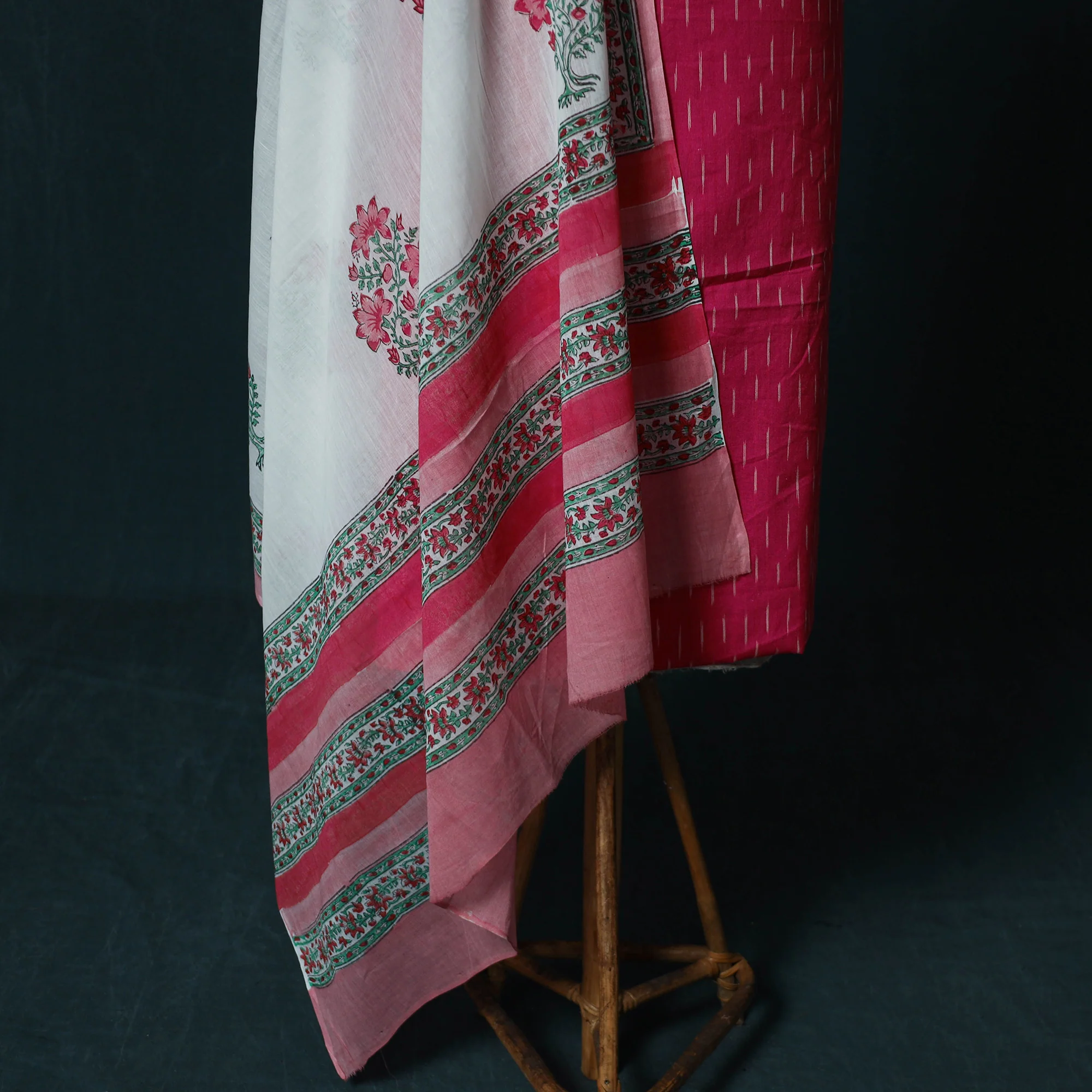 Pochampally Ikat Cotton 2pc Unstitched Dress Material Kurta Set with Jewellery Set 30 - Image 4