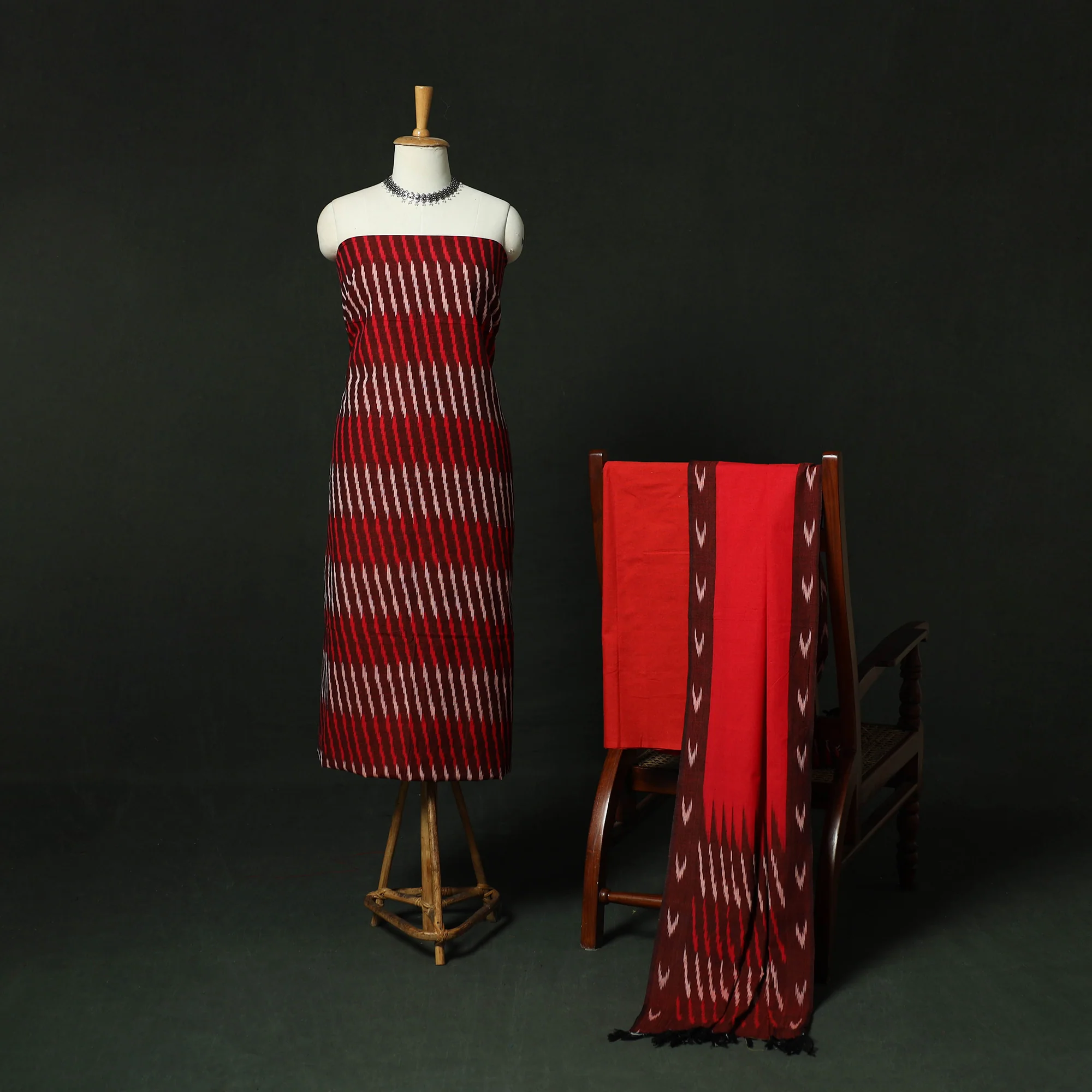 Pochampally Ikat Cotton 3pc Unstitched Dress Material Suit Set 16 - Image 2