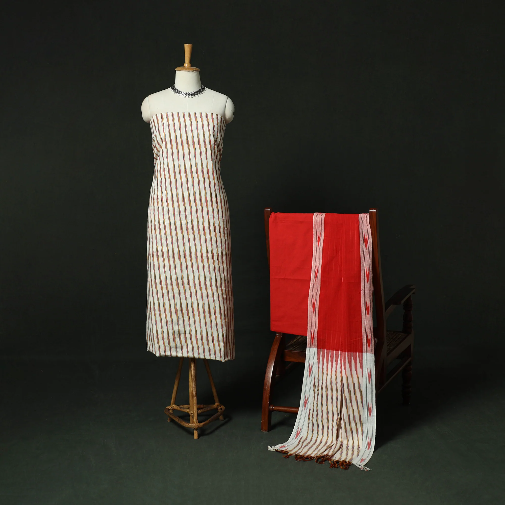 Pochampally Ikat Cotton 3pc Unstitched Dress Material Suit Set 19 - Image 2