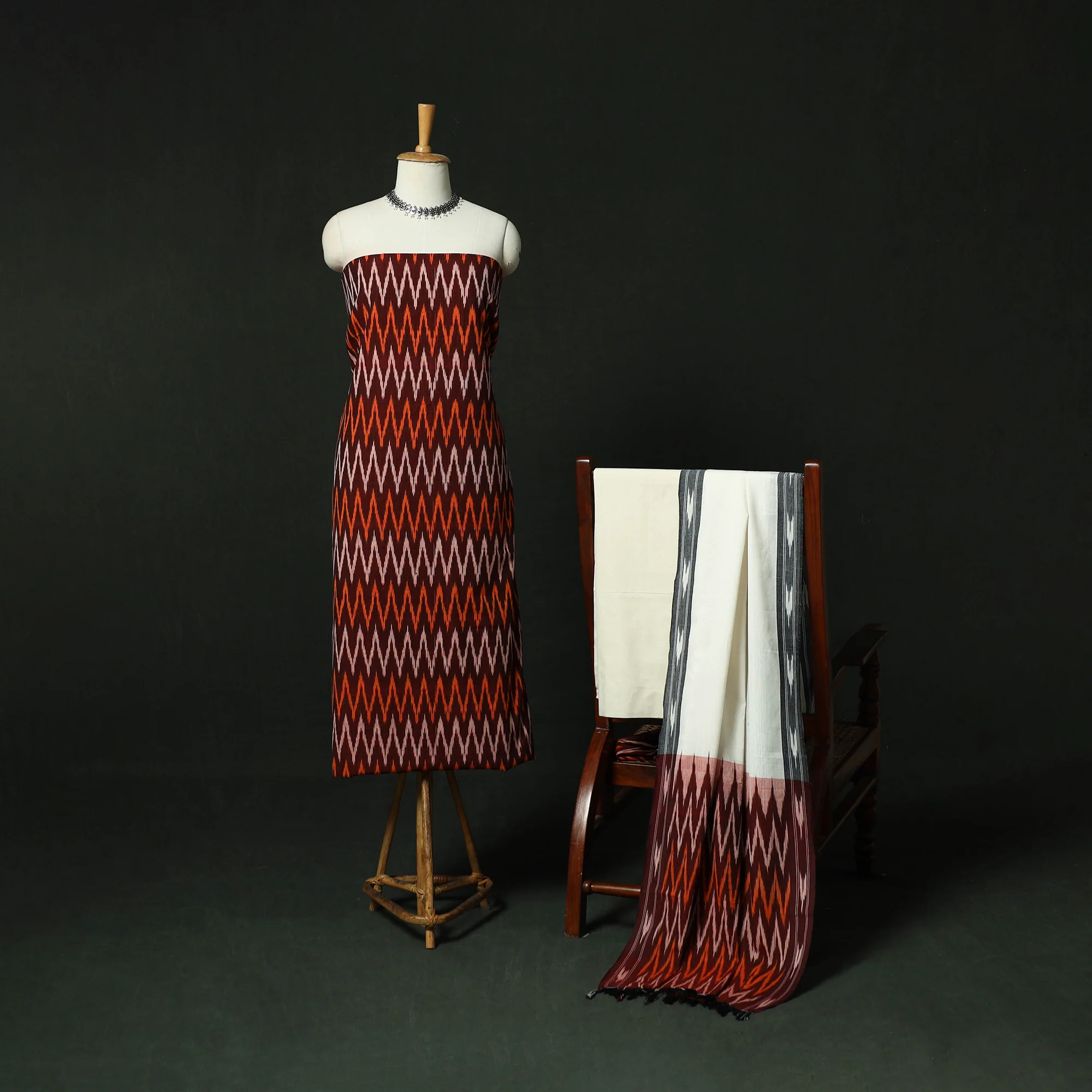 Pochampally Ikat Cotton 3pc Unstitched Dress Material Suit Set 23 - Image 2