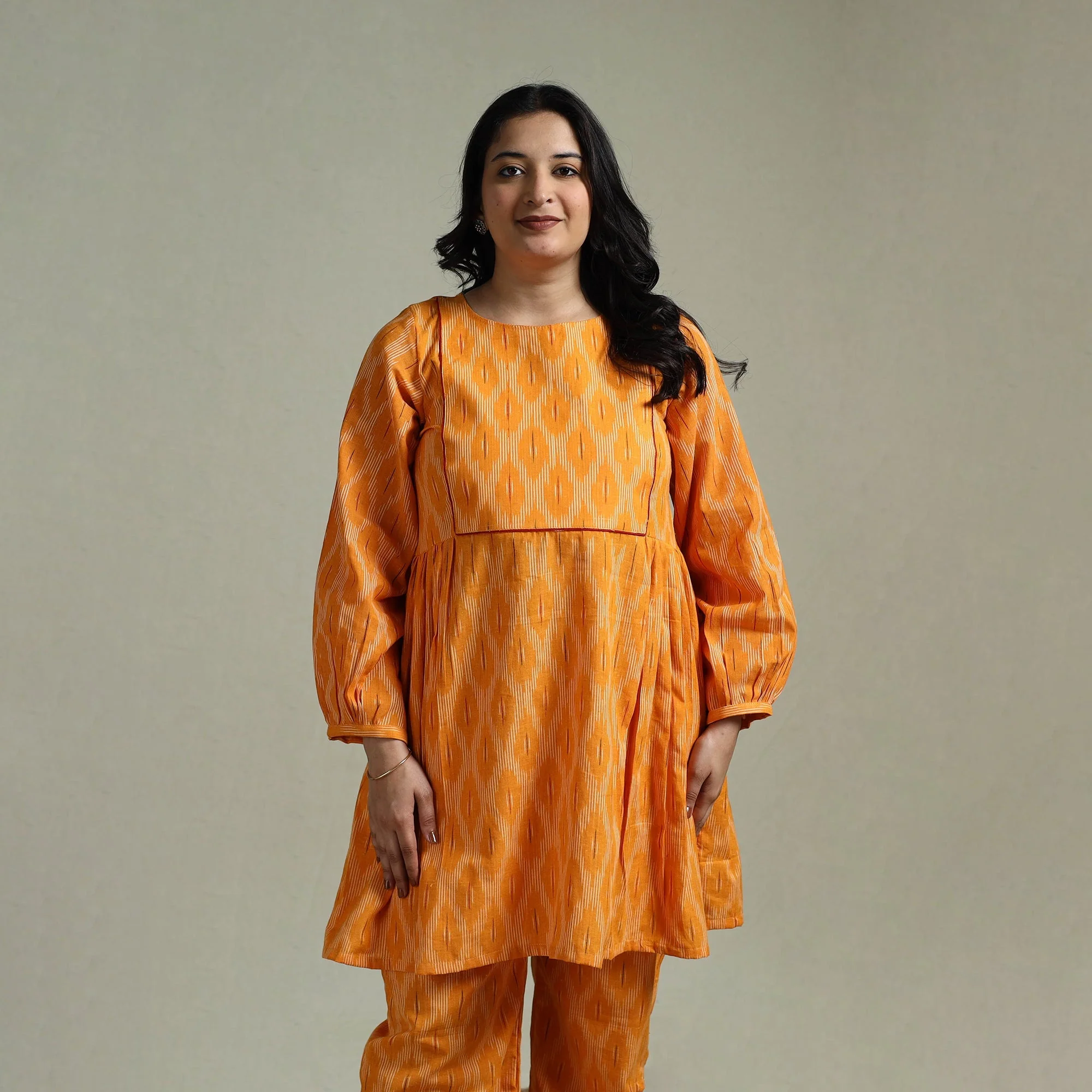 Orange - Pochampally Ikat Cotton Co-Ord Set for women 04 - Image 3