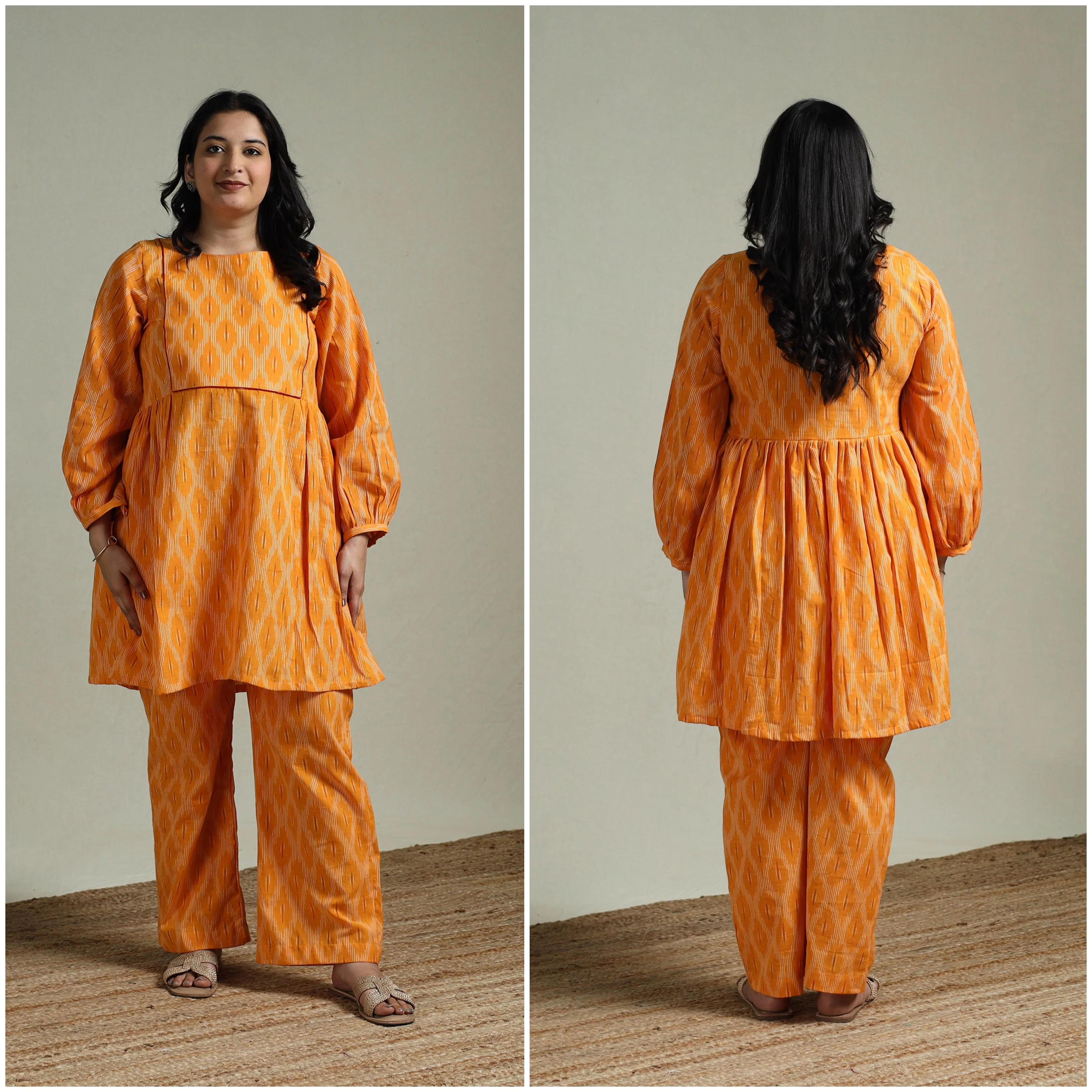 Orange - Pochampally Ikat Cotton Co-Ord Set for women 04 - Image 4
