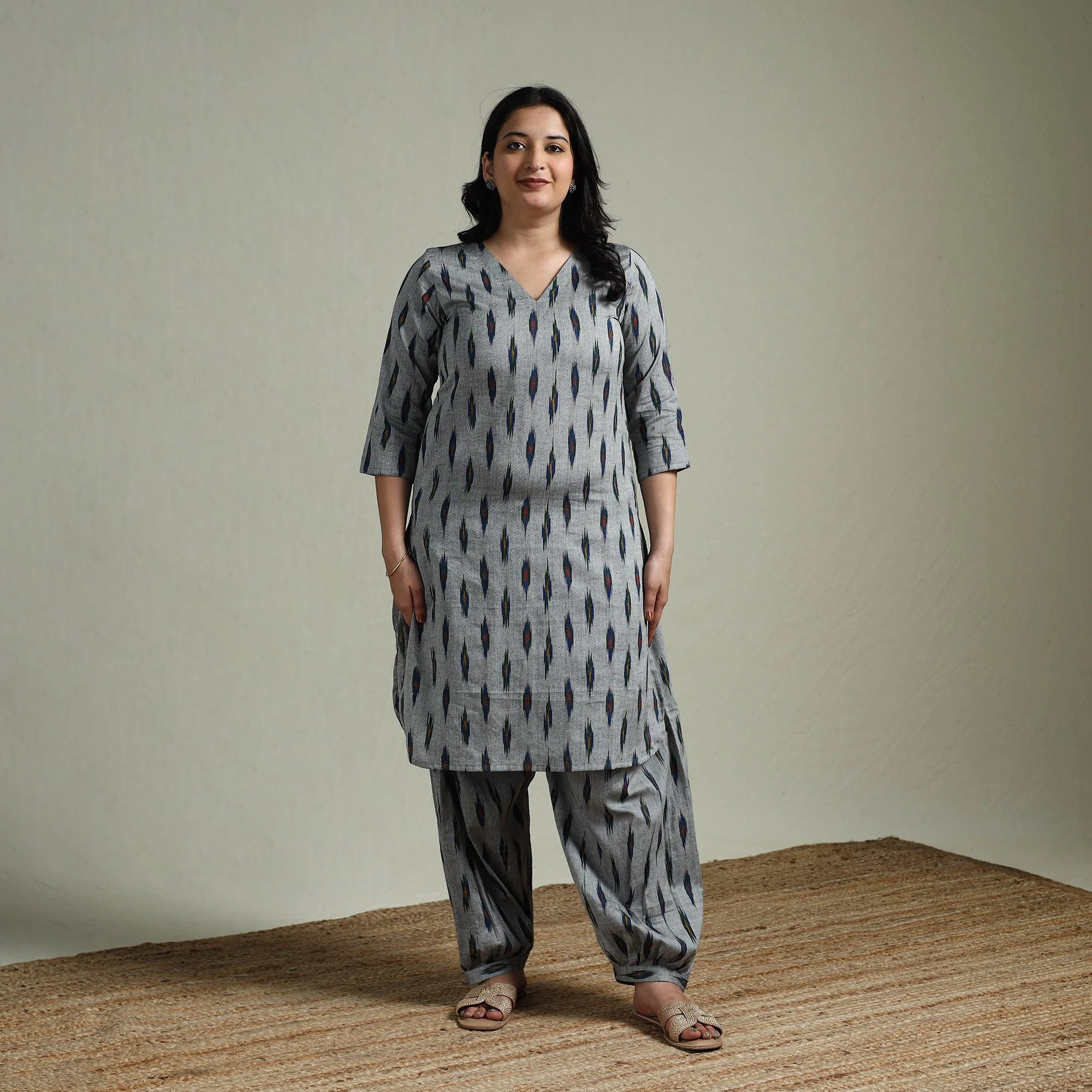 Grey - Pochampally Ikat Cotton Co-Ord Set for women 12 - Image 2