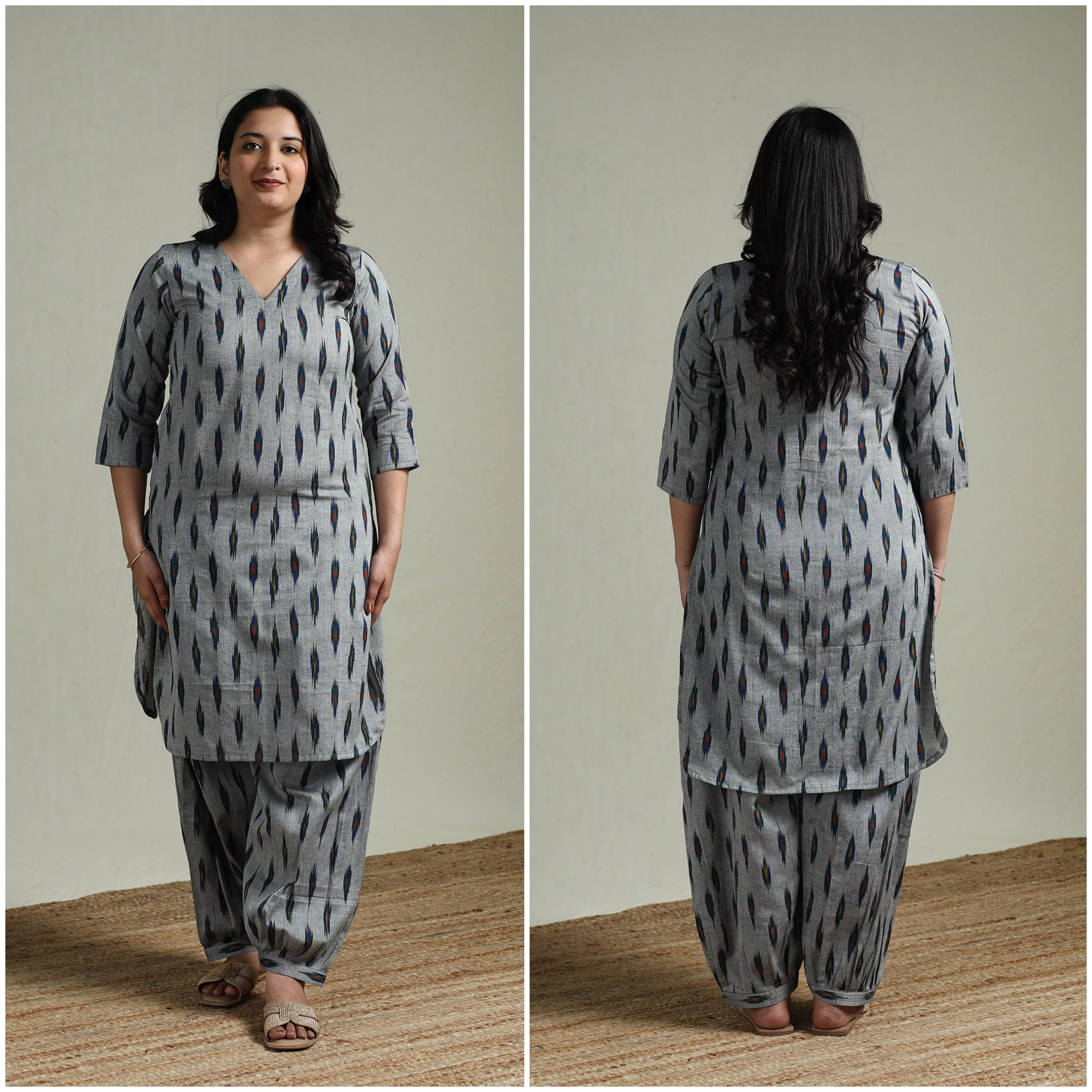 Grey - Pochampally Ikat Cotton Co-Ord Set for women 12 - Image 4
