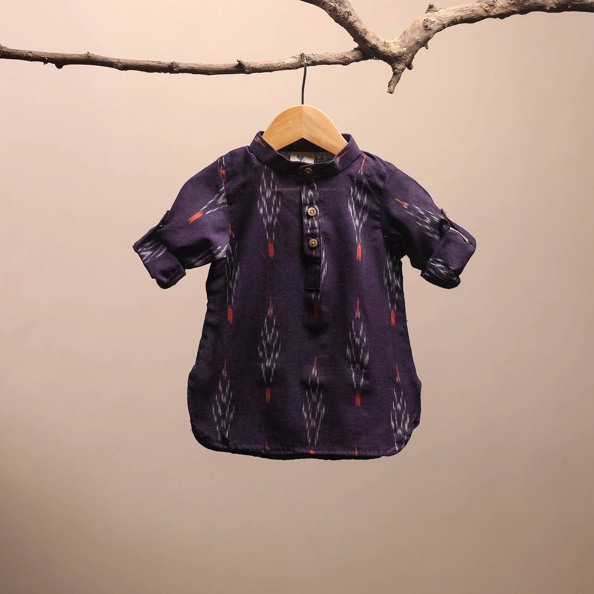 Purple - Pochampally Ikat Cotton Kids Kurta (6-12 Months) 27 - Image 2