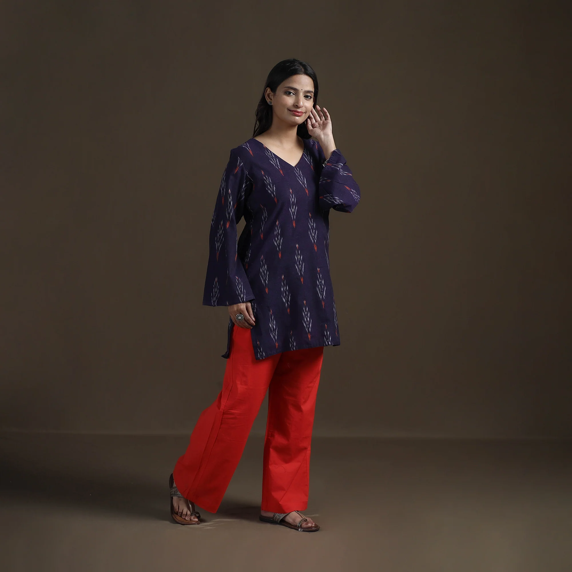Blue - Pochampally Ikat Cotton Short Kurta for Women 25 - Image 4