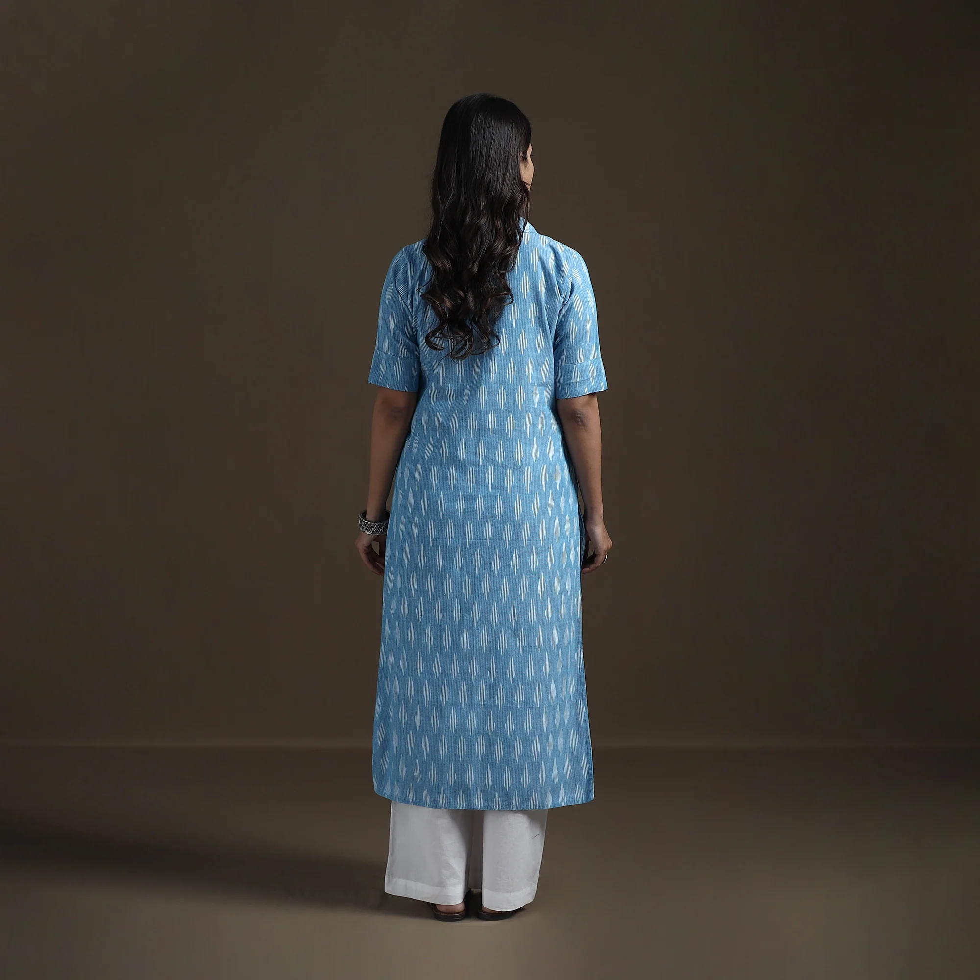 Blue - Pochampally Ikat Cotton Straight Kurta for Women 06 - Image 5