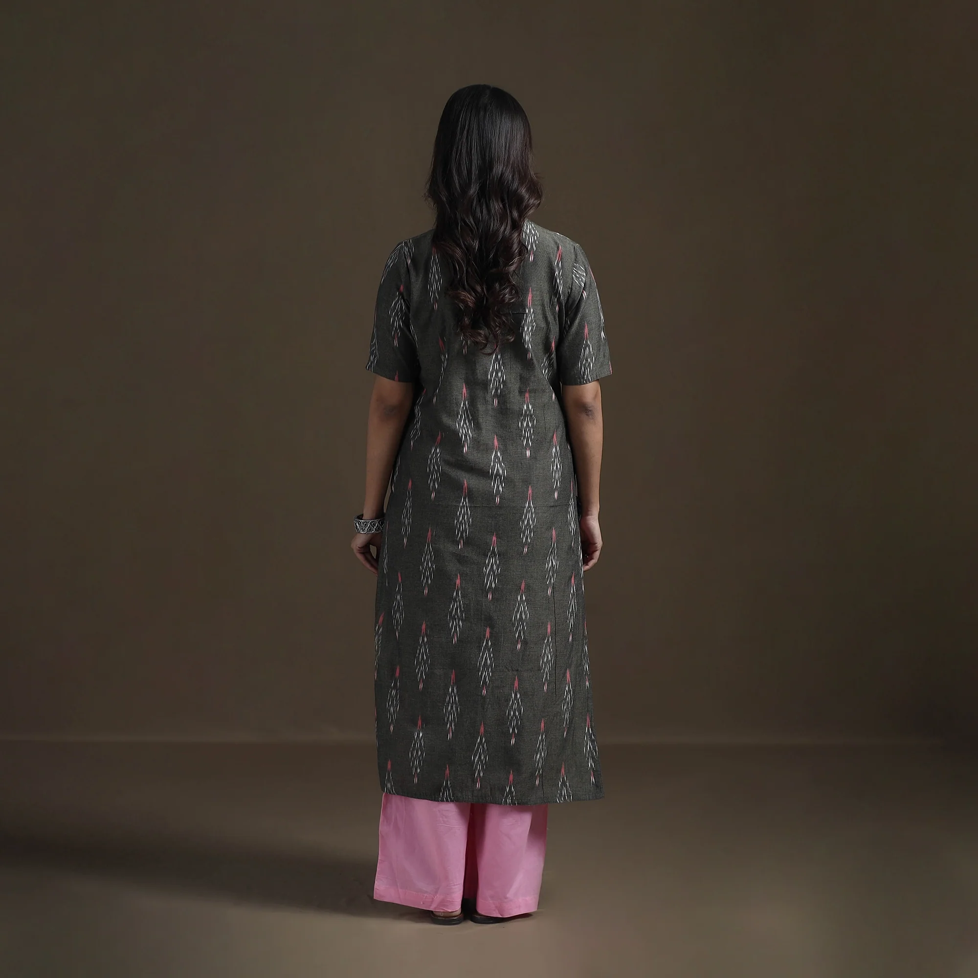 Grey - Pochampally Ikat Cotton Straight Kurta for Women 11 - Image 5