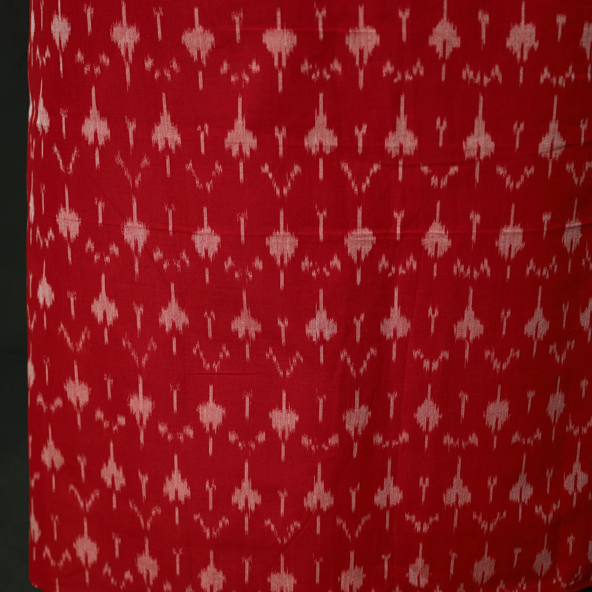 Red - Pochampally Ikat Mercerised Cotton 2pc Unstitched Dress Material Kurta Set 37 - Image 5