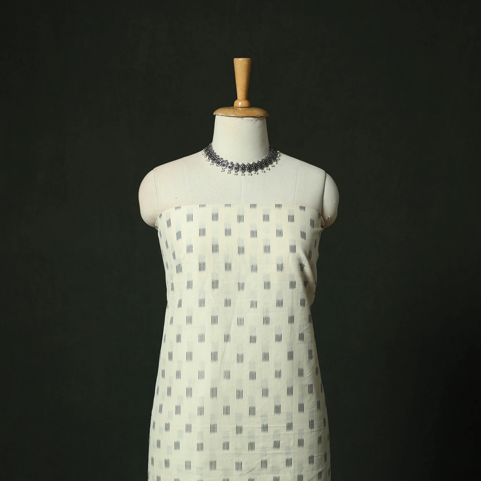 White - Pochampally Ikat Mercerised Cotton 2pc Unstitched Dress Material Kurta Set 51 - Image 2