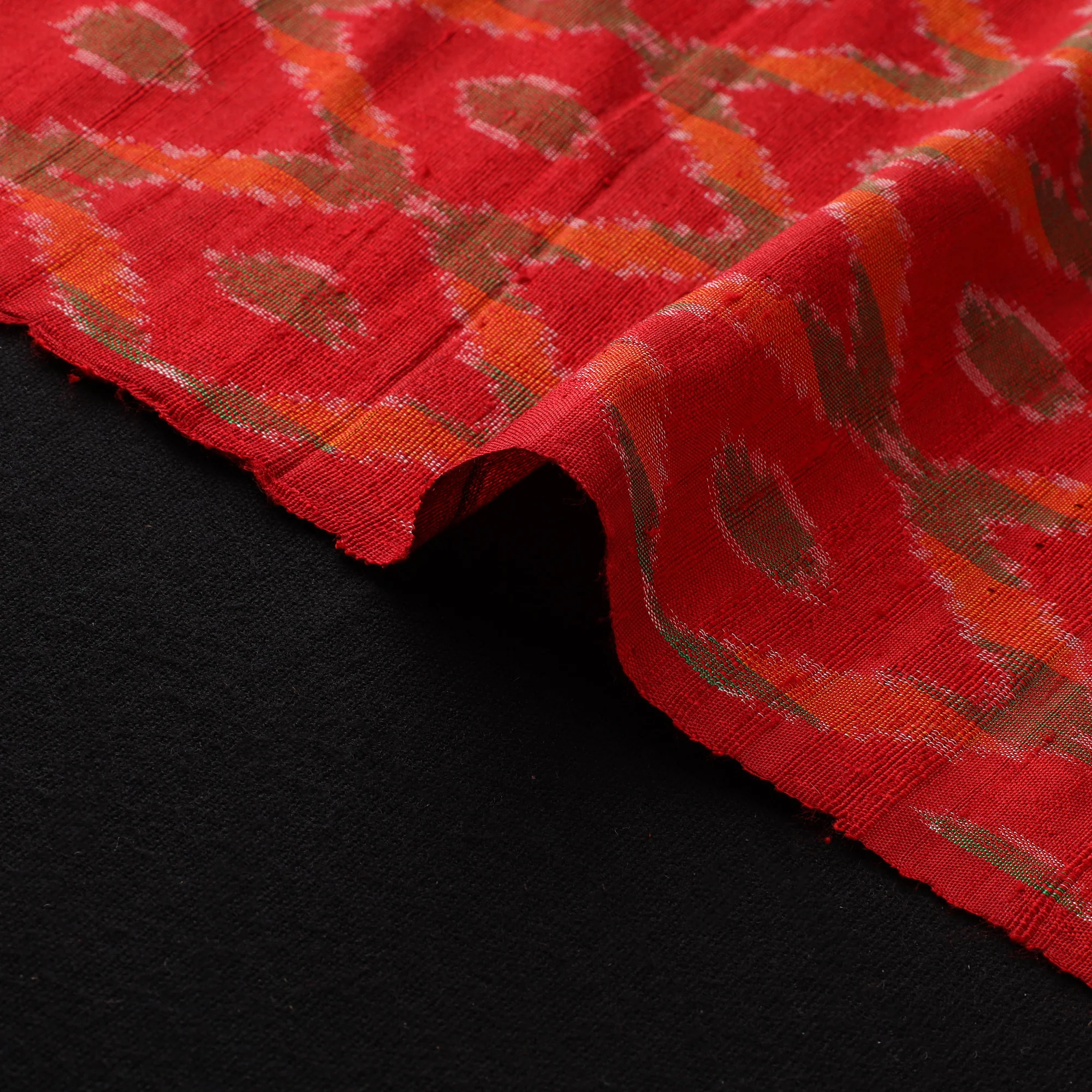 Red - Pochampally Ikat Pure Handloom Raw Silk Fabric 02 - Image 4