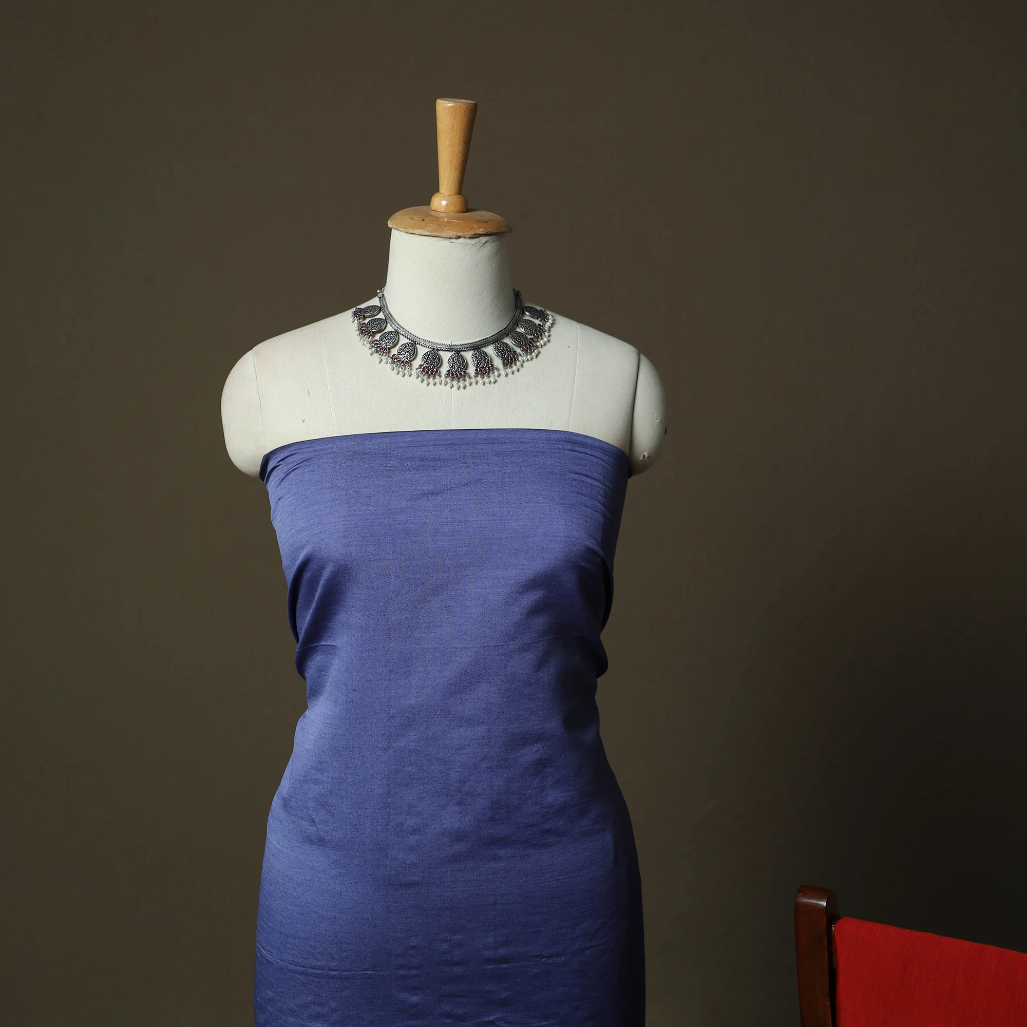 Blue - Pochampally Ikat Silk Cotton 3pc Unstitched Dress Material Suit Set 52 - Image 3