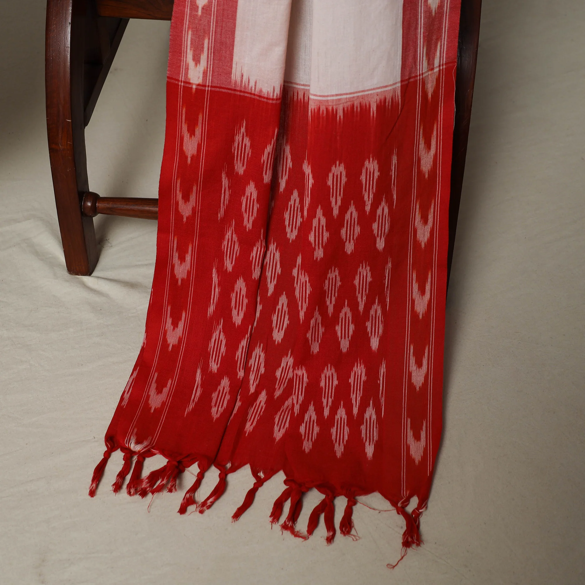 Red - Pochampally Ikat Weave 3pc Cotton Unstitched Dress Material Suit Set 02 - Image 4
