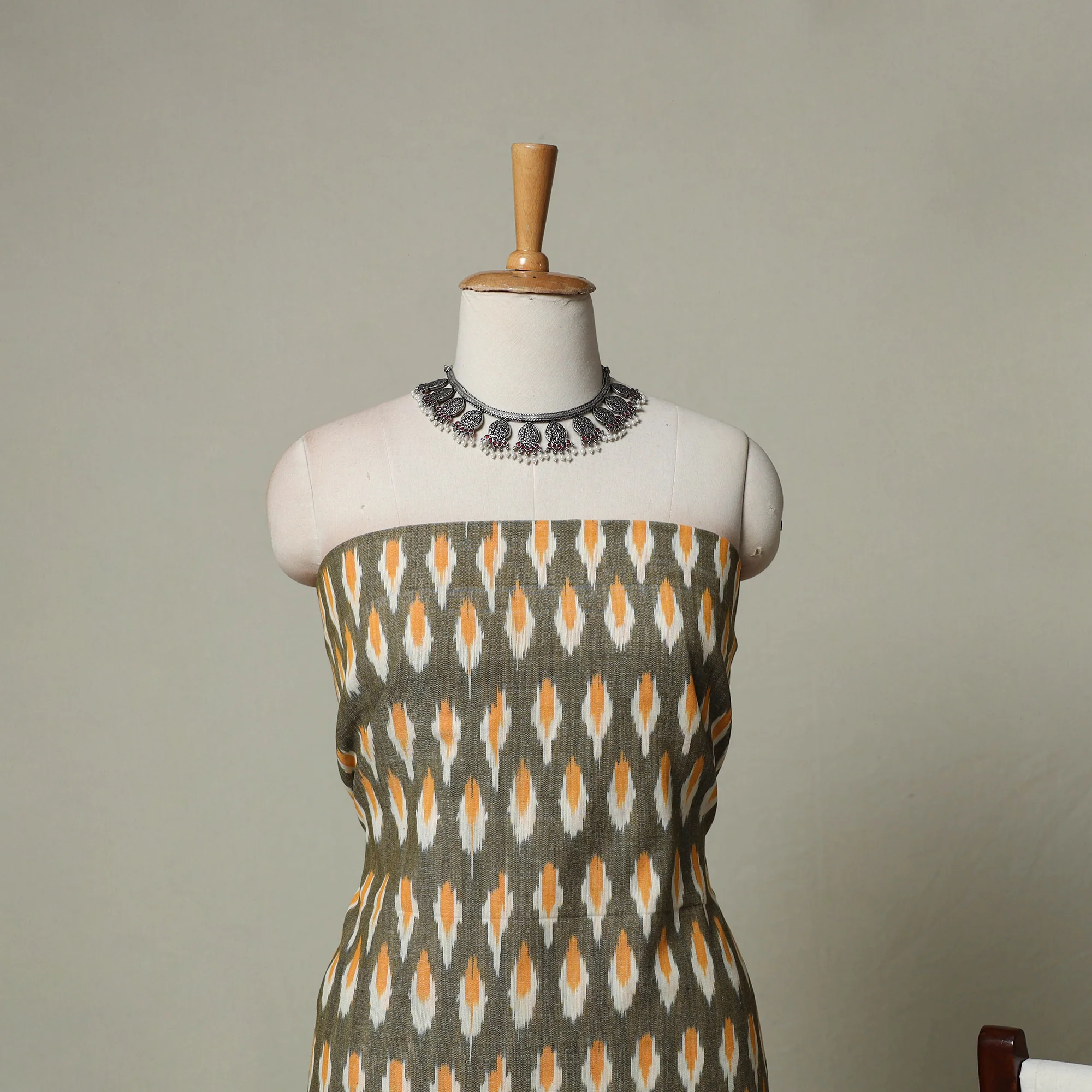 Grey - Pochampally Ikat Weave 3pc Cotton Unstitched Dress Material Suit Set 11 - Image 3