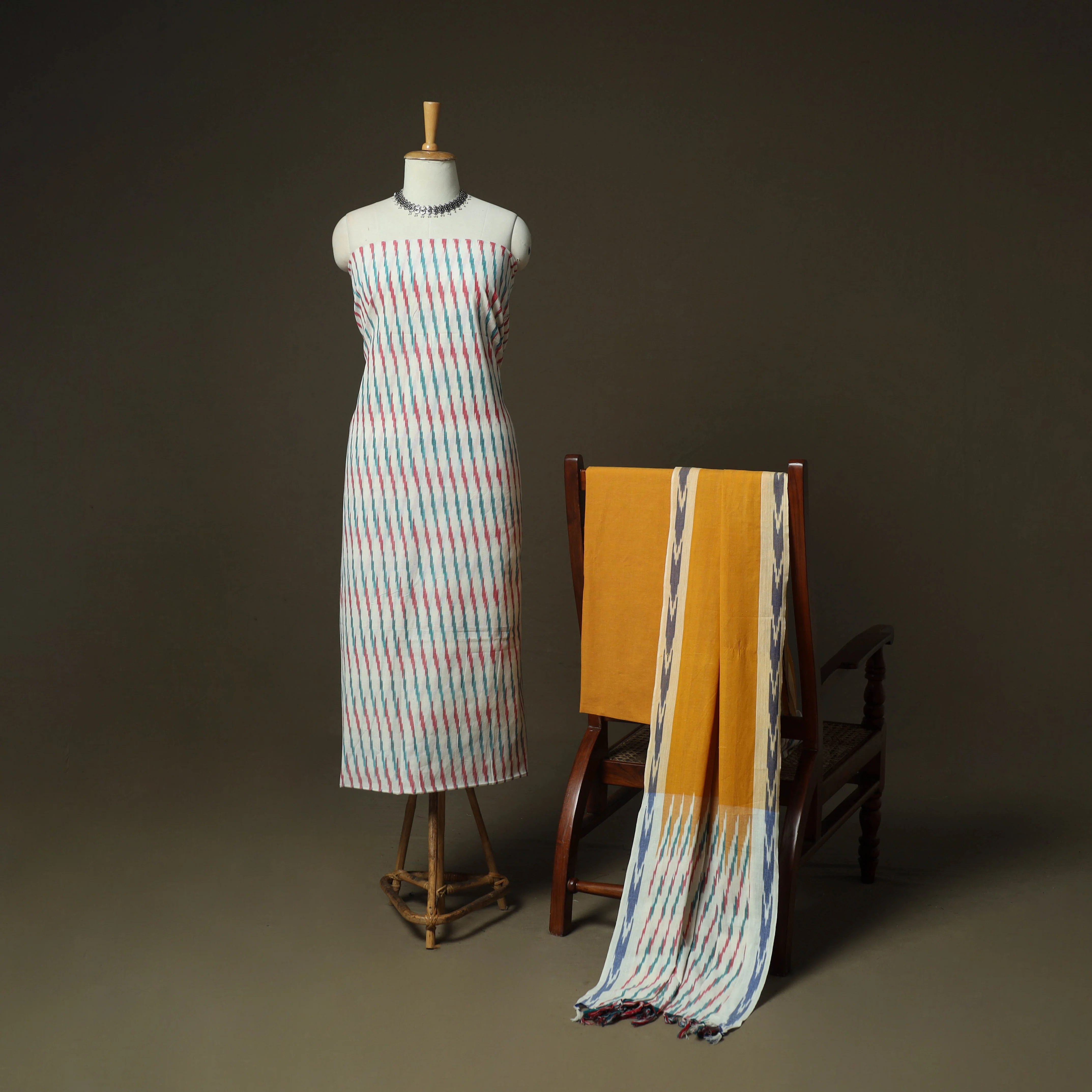 Multicolor - Pochampally Ikat Weave 3pc Cotton Unstitched Dress Material Suit Set 33 - Image 2