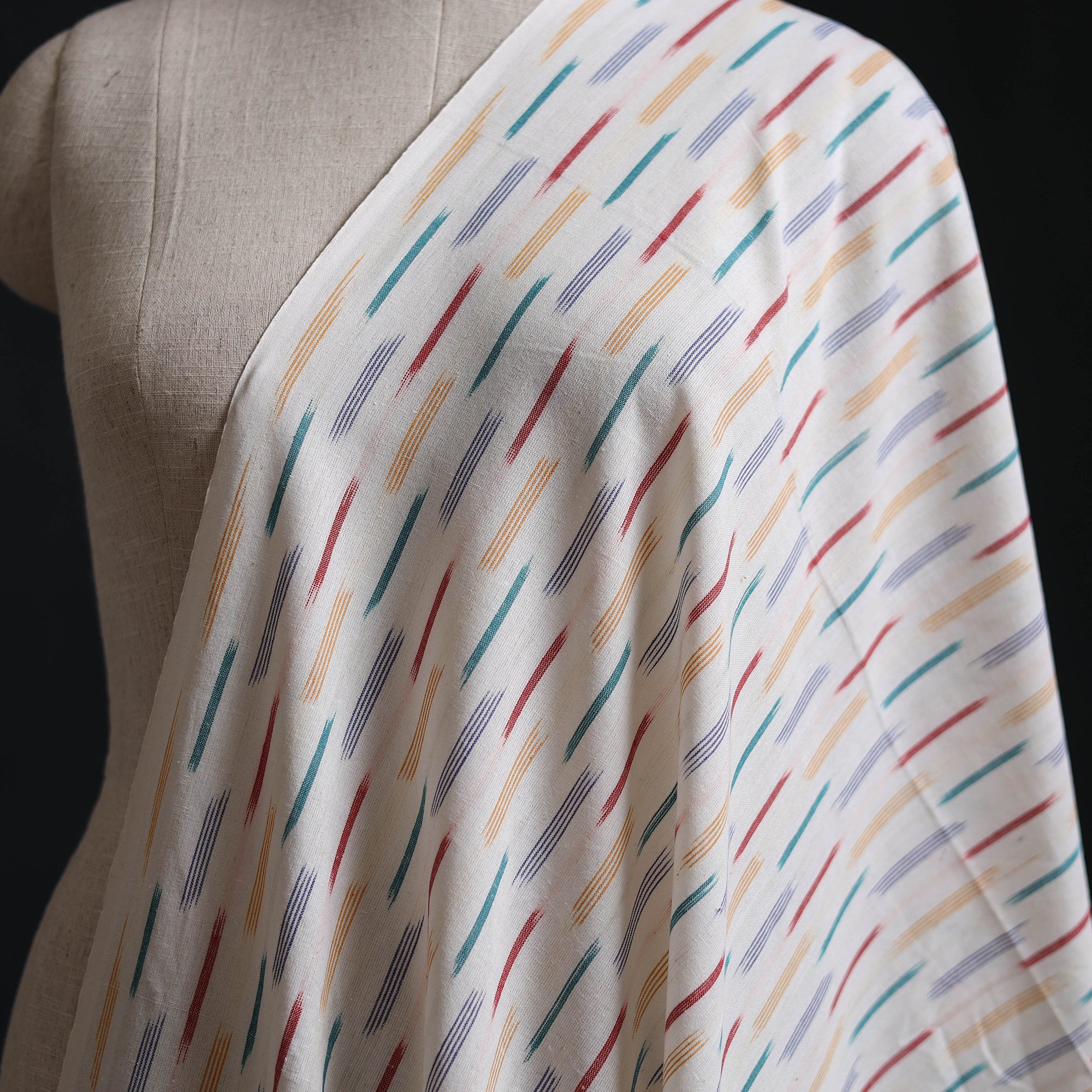 White - Pochampally Ikat Weave Cotton Fabric 02 - Image 2