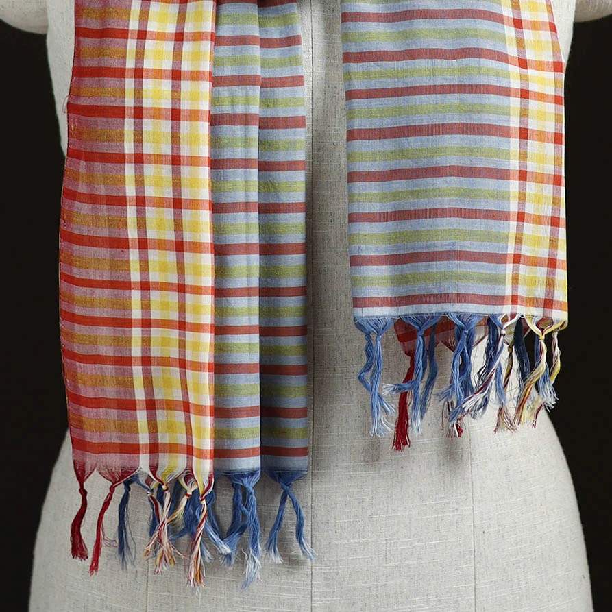 Multicolor - Pochampally Ikat Weave Cotton Stole 01 - Image 2
