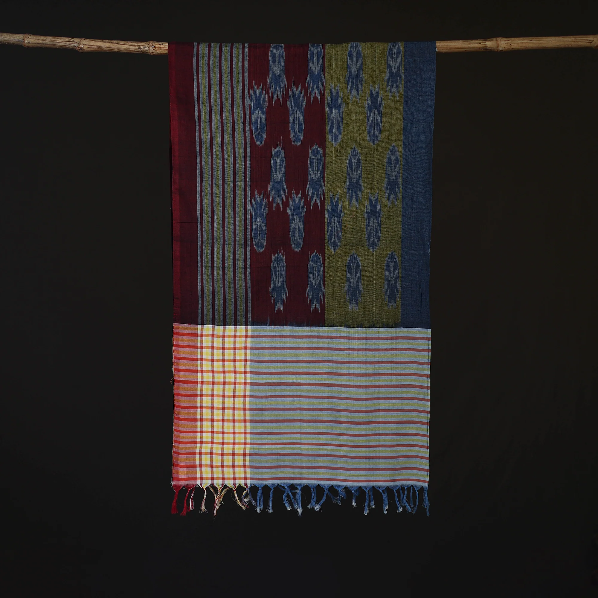 Multicolor - Pochampally Ikat Weave Cotton Stole 01 - Image 3