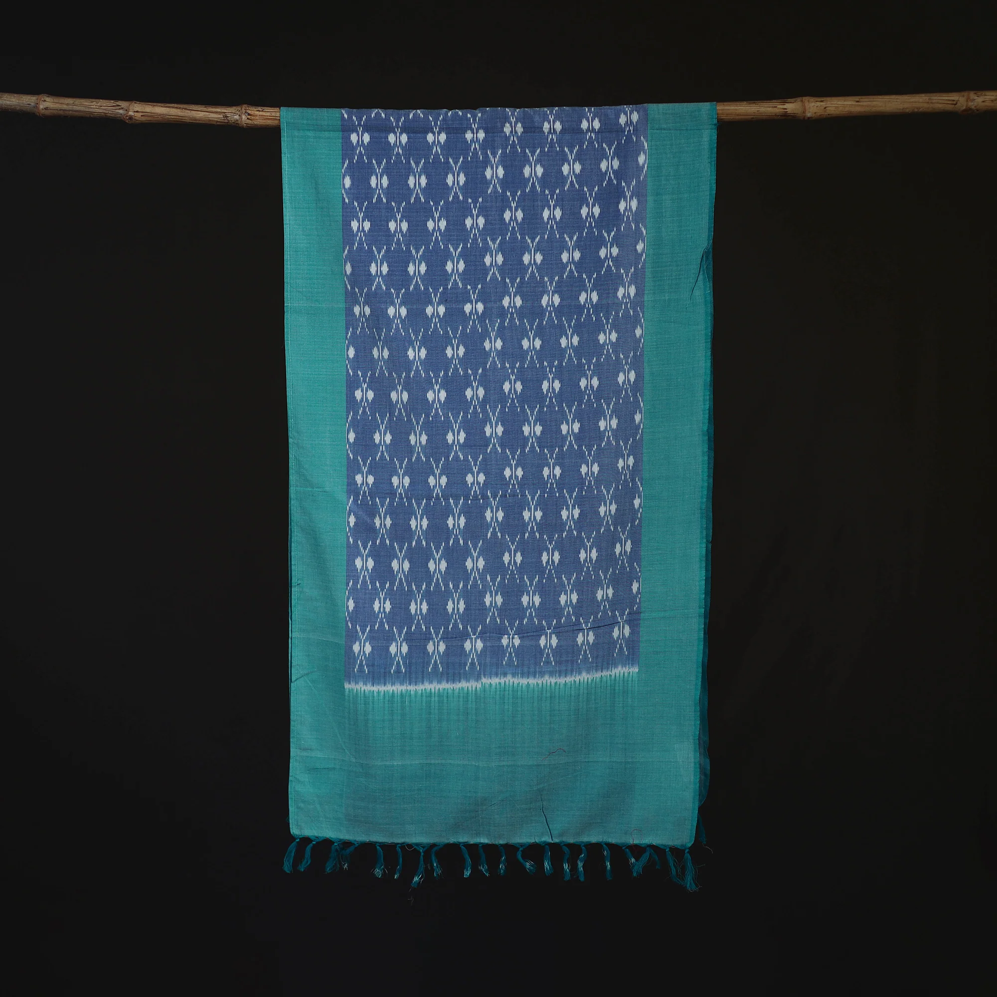 Green - Pochampally Ikat Weave Cotton Stole 05 - Image 3