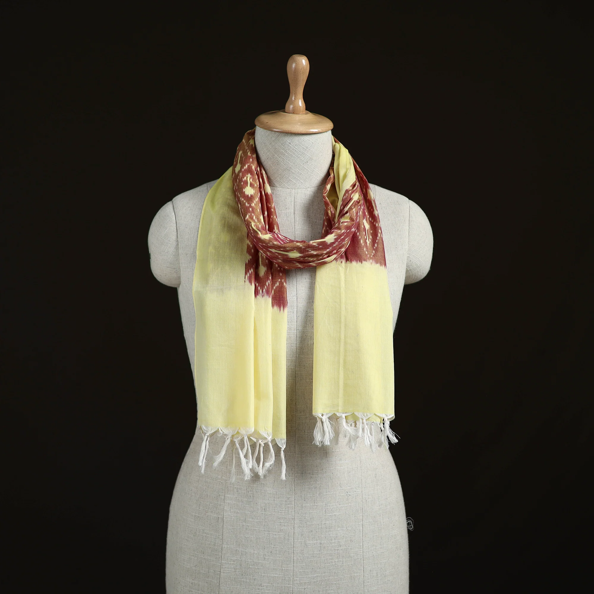 Yellow - Pochampally Ikat Weave Cotton Stole 09
