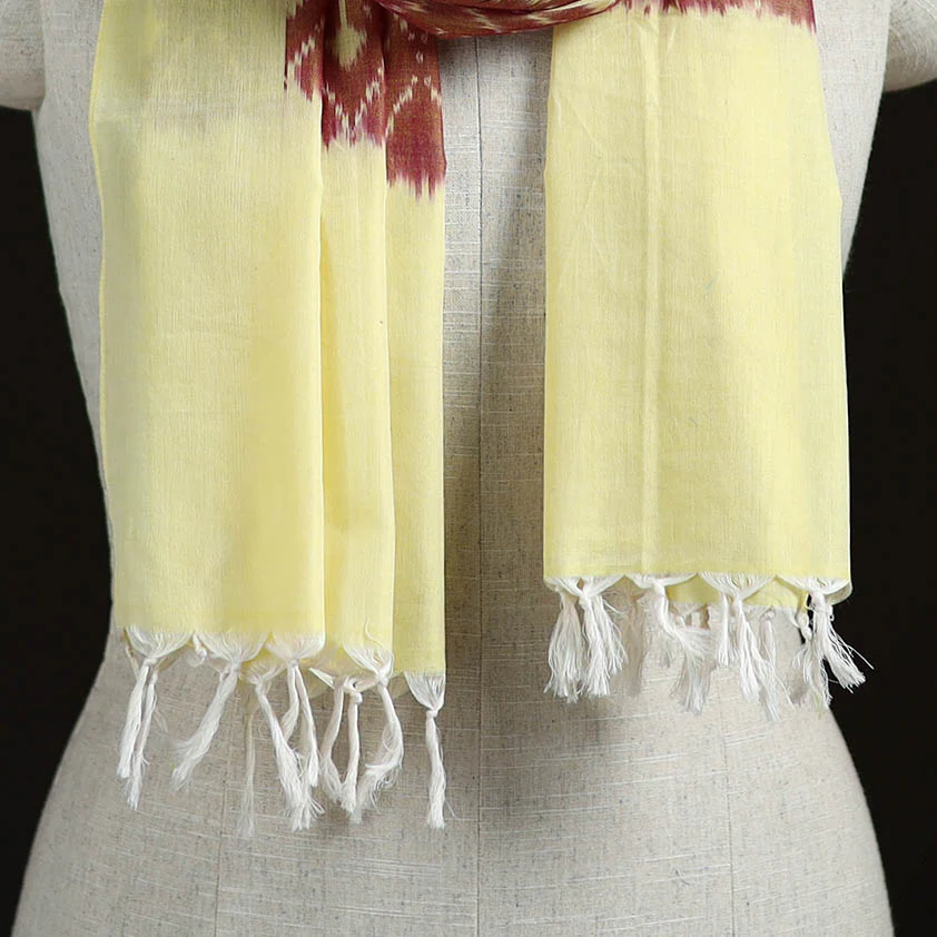 Yellow - Pochampally Ikat Weave Cotton Stole 09 - Image 2