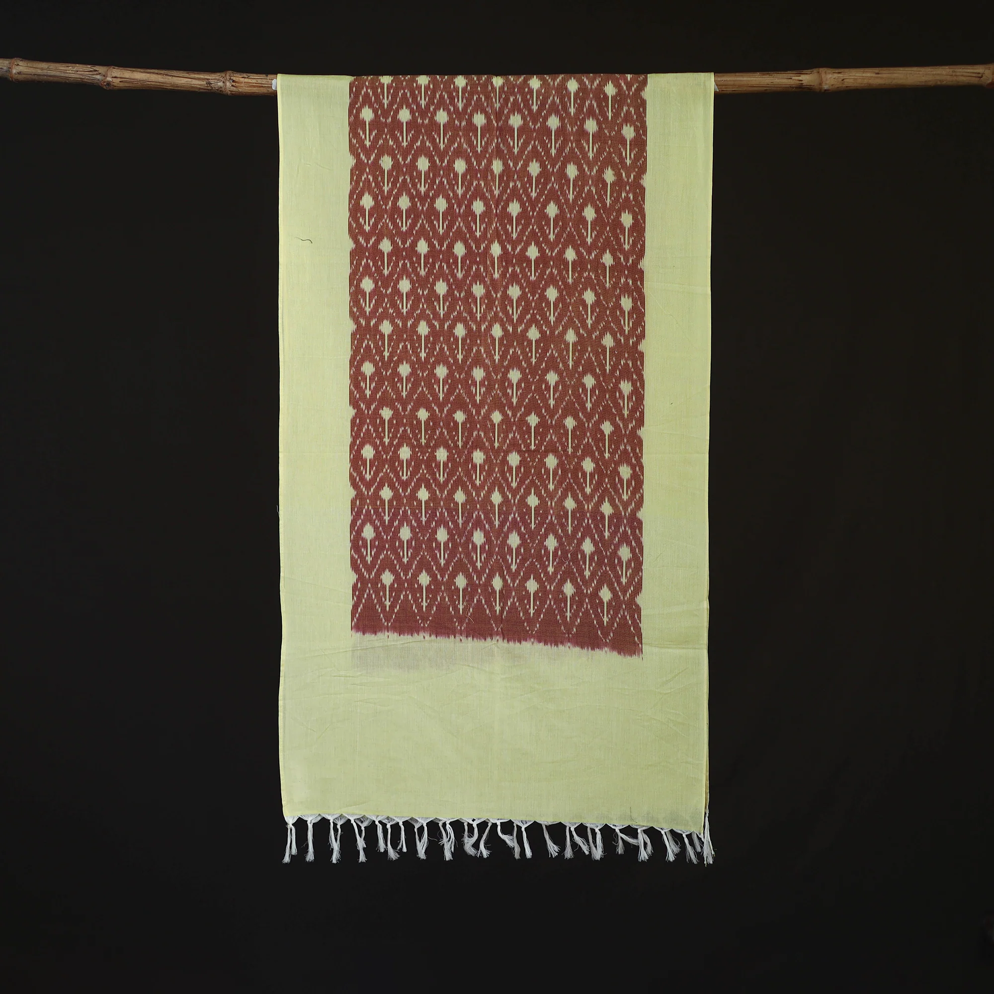 Yellow - Pochampally Ikat Weave Cotton Stole 09 - Image 3