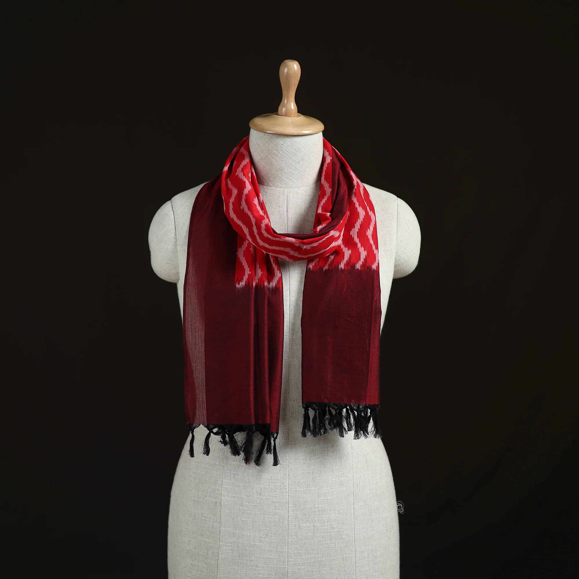 Red - Pochampally Ikat Weave Cotton Stole 13