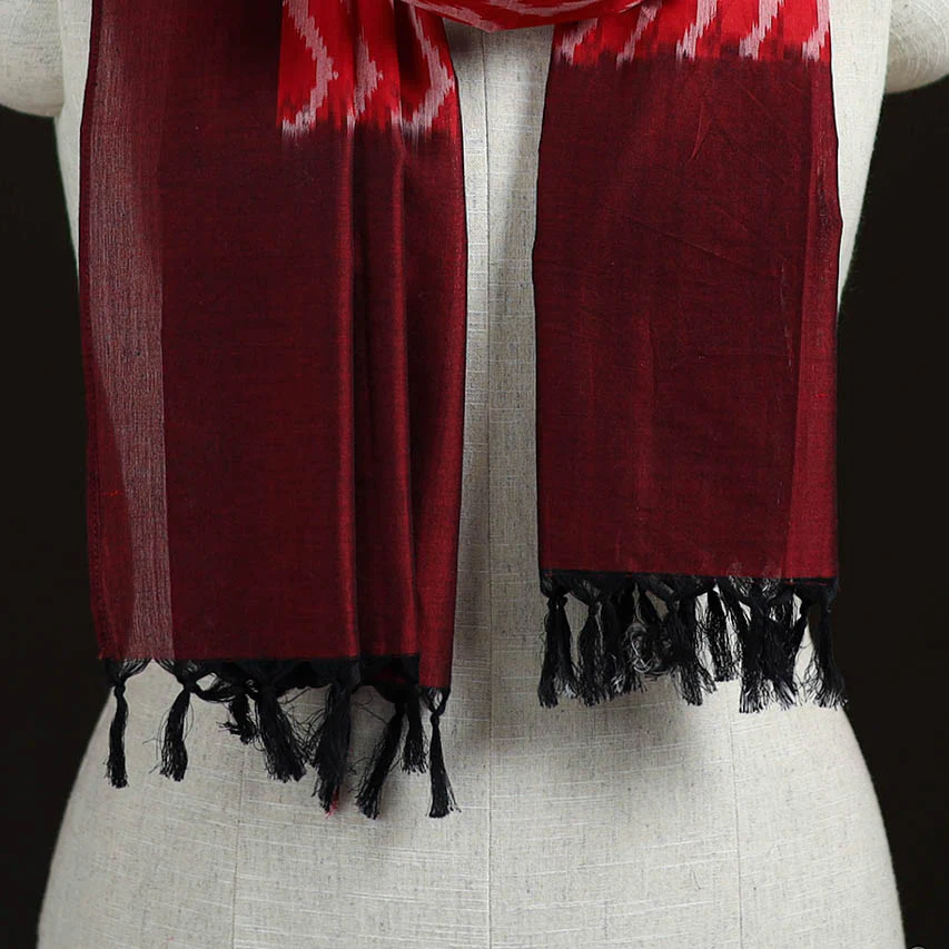 Red - Pochampally Ikat Weave Cotton Stole 13 - Image 2
