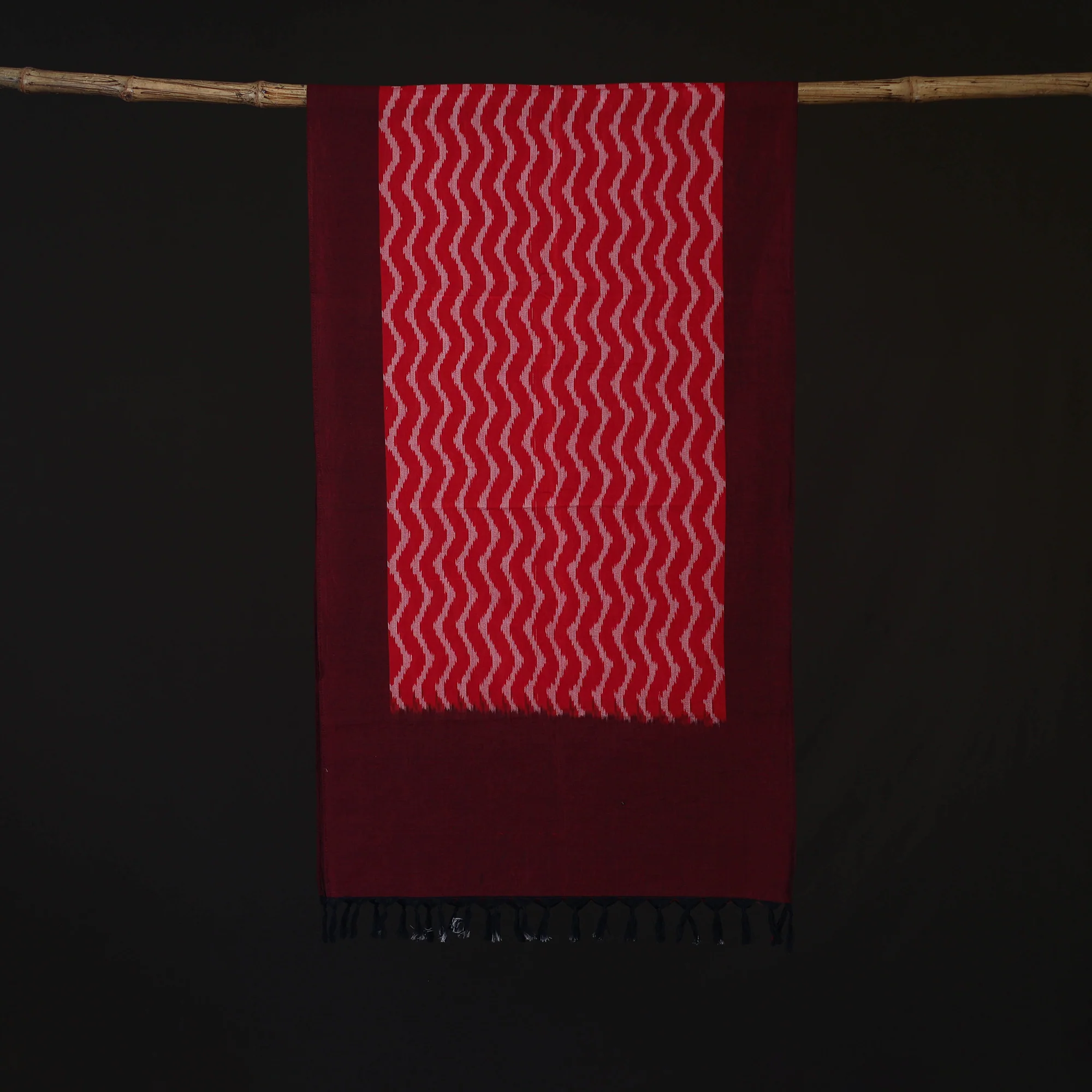 Red - Pochampally Ikat Weave Cotton Stole 13 - Image 3