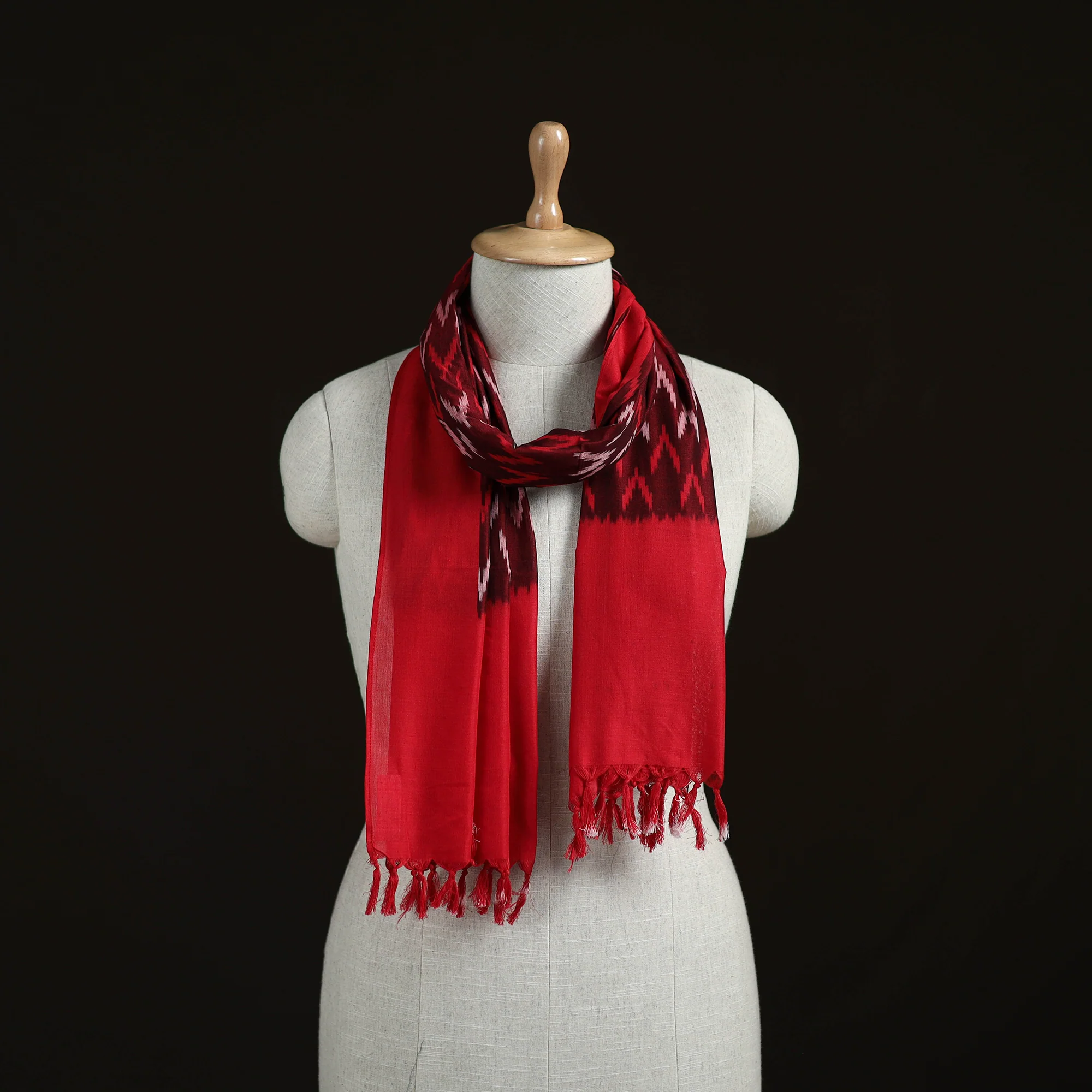 Red - Pochampally Ikat Weave Cotton Stole 16