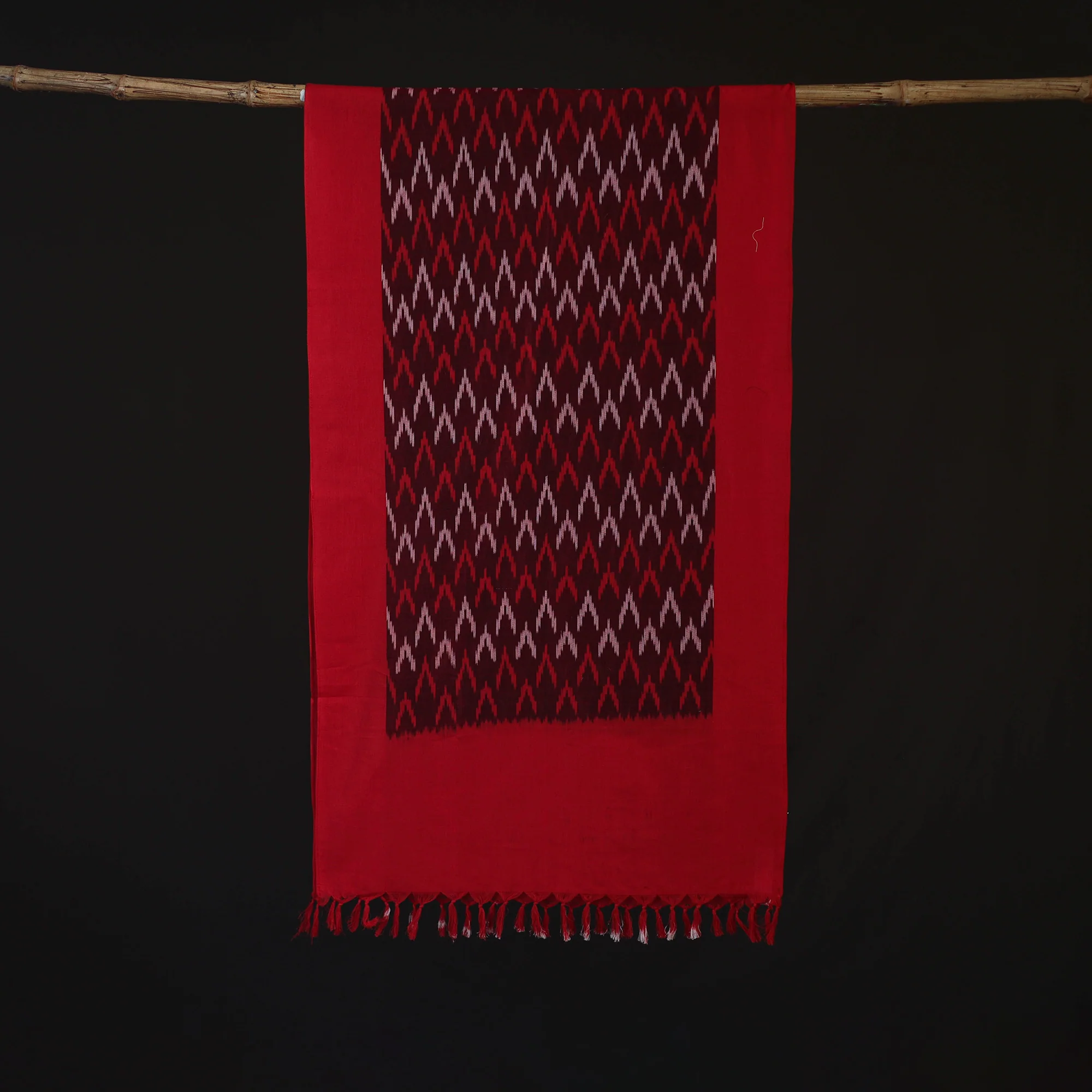 Red - Pochampally Ikat Weave Cotton Stole 16 - Image 3