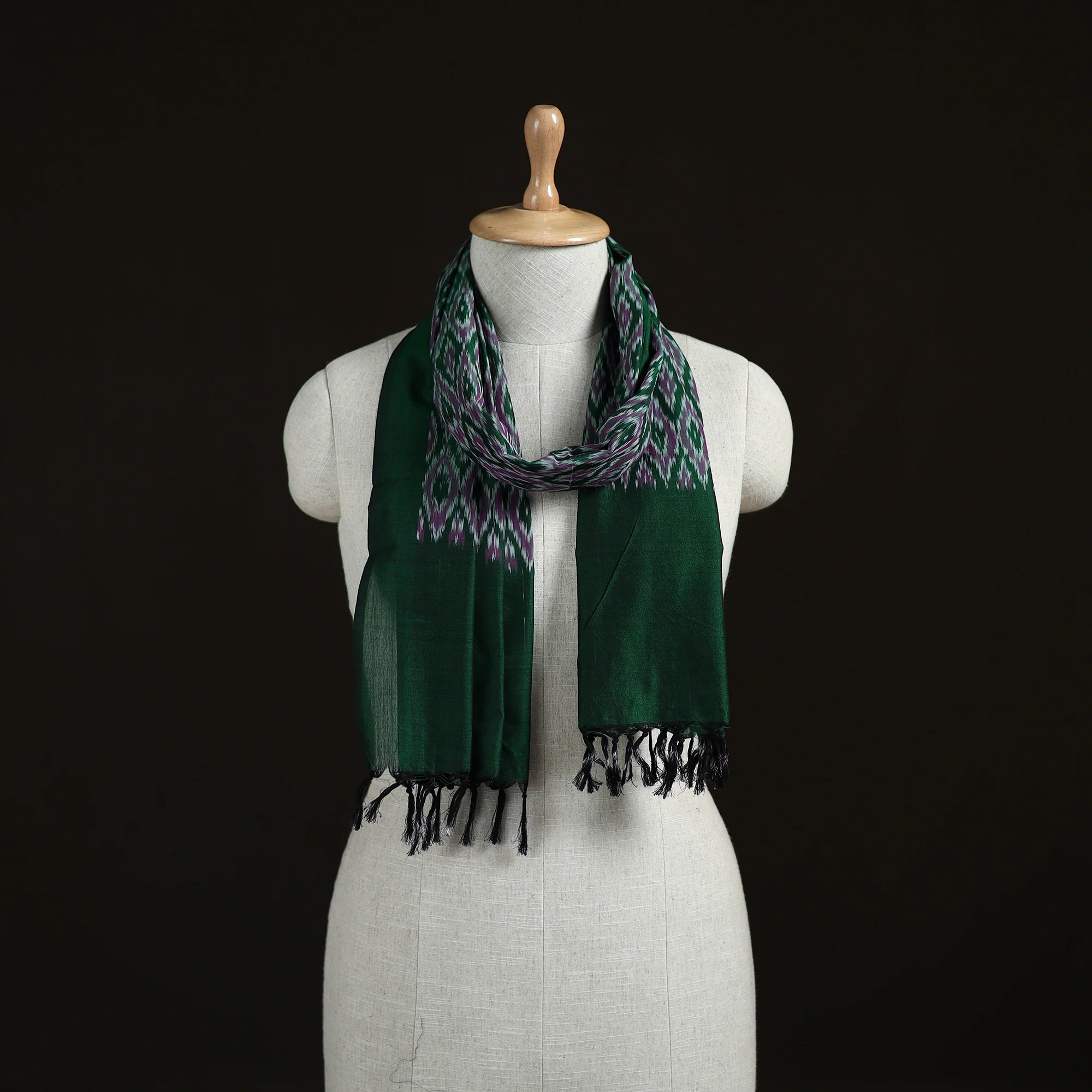 Green - Pochampally Ikat Weave Cotton Stole 17