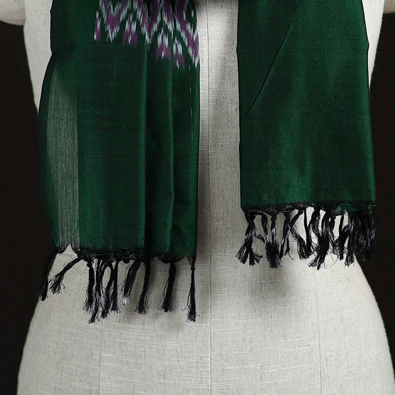 Green - Pochampally Ikat Weave Cotton Stole 17 - Image 2