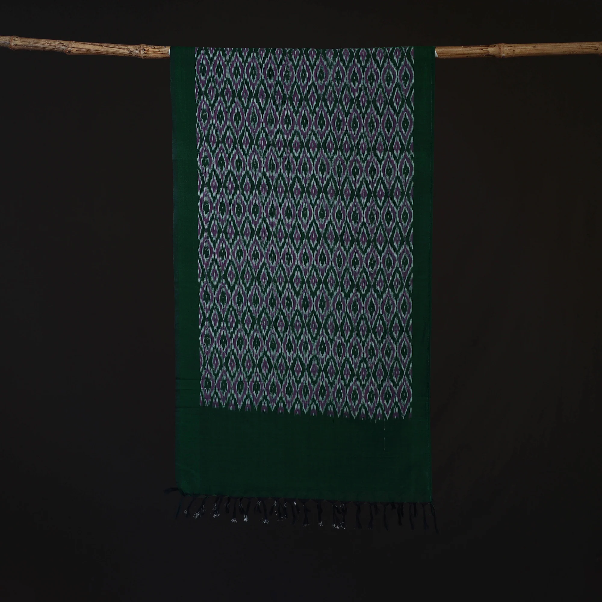 Green - Pochampally Ikat Weave Cotton Stole 17 - Image 3
