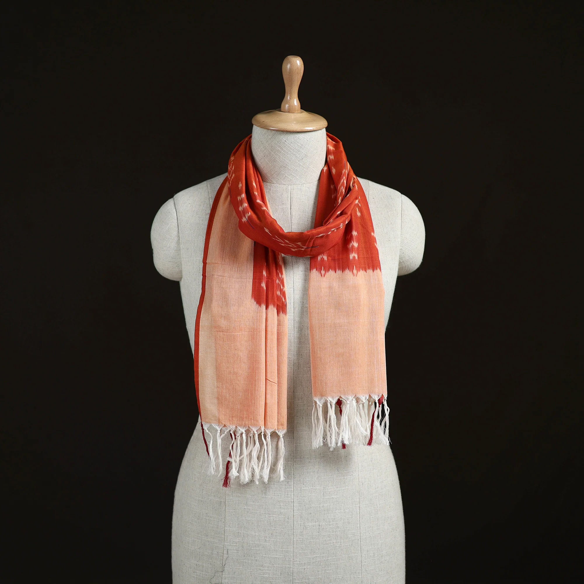 Orange - Pochampally Ikat Weave Cotton Stole 18