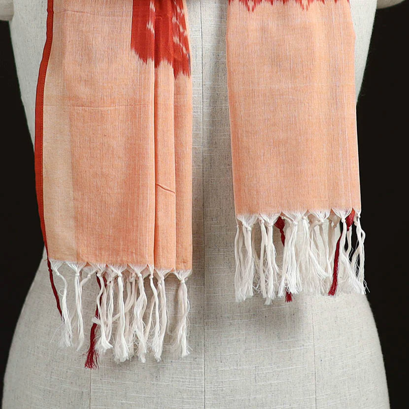 Orange - Pochampally Ikat Weave Cotton Stole 18 - Image 2