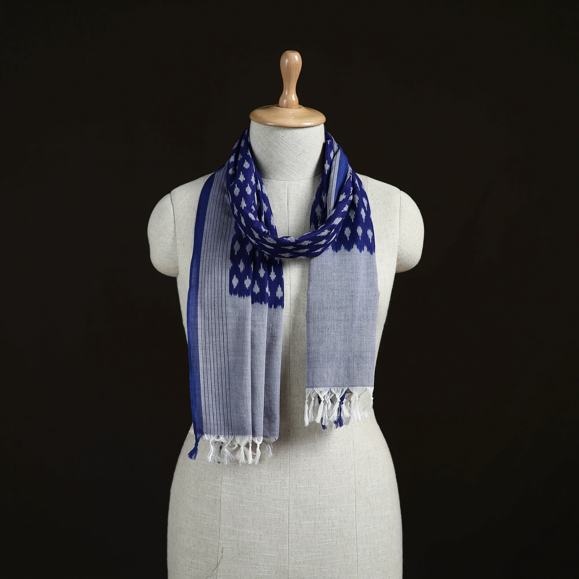Blue - Pochampally Ikat Weave Cotton Stole 25