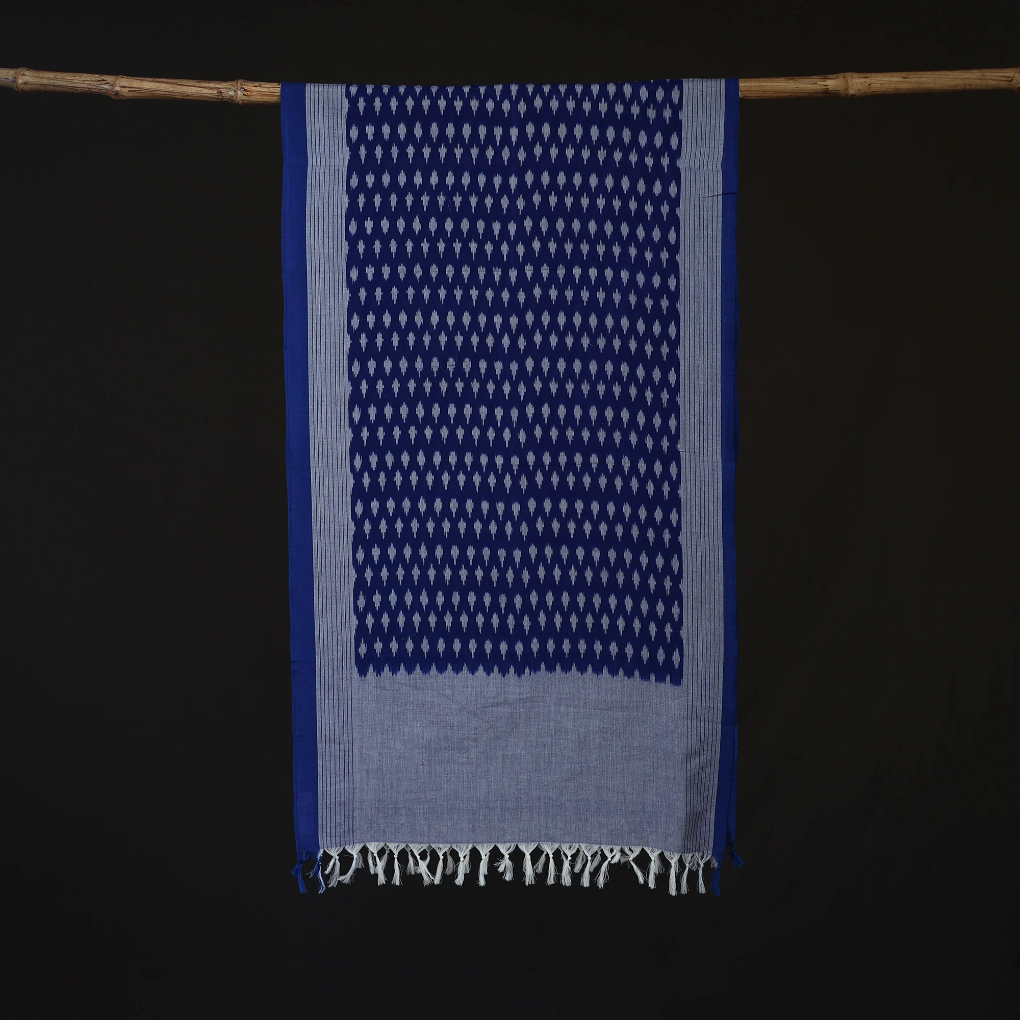 Blue - Pochampally Ikat Weave Cotton Stole 25 - Image 3