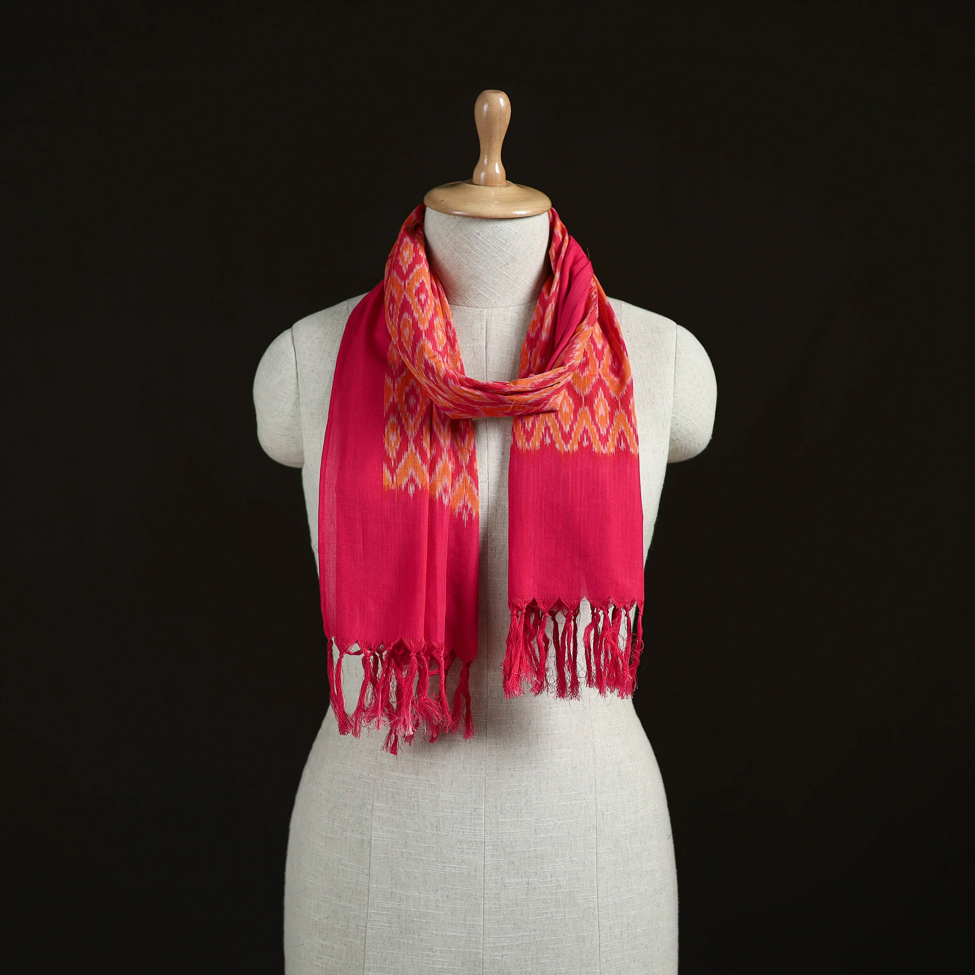 Pink - Pochampally Ikat Weave Cotton Stole 26