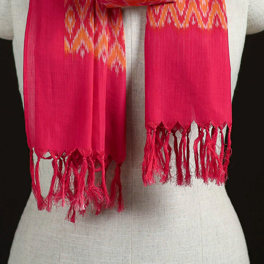Pink - Pochampally Ikat Weave Cotton Stole 26 - Image 2