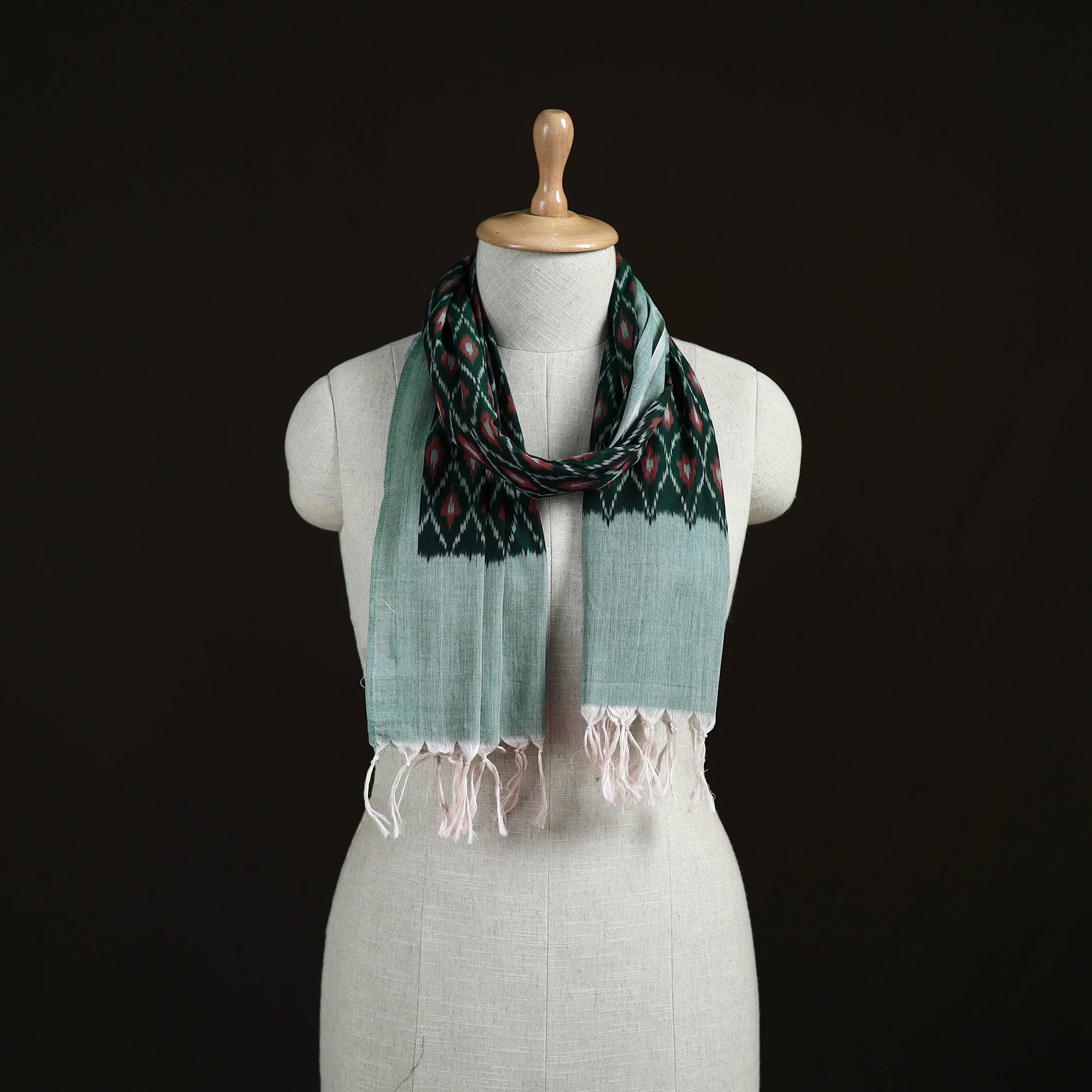 Green - Pochampally Ikat Weave Cotton Stole 28