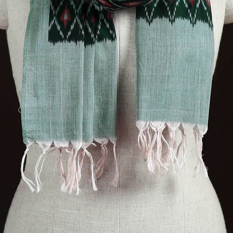 Green - Pochampally Ikat Weave Cotton Stole 28 - Image 2