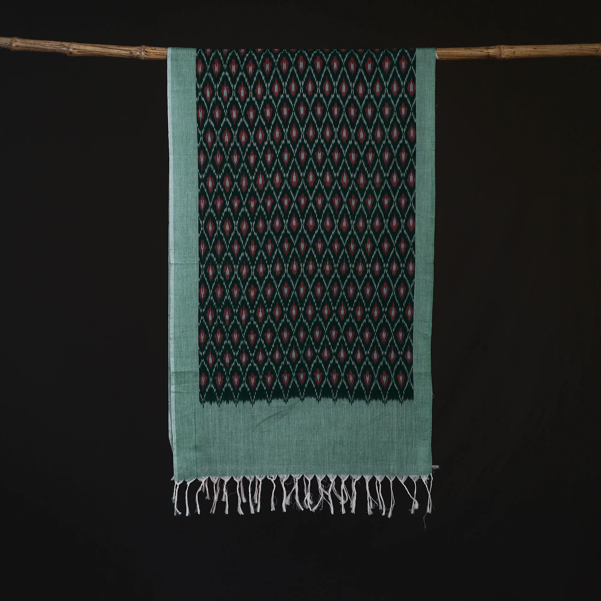 Green - Pochampally Ikat Weave Cotton Stole 28 - Image 3