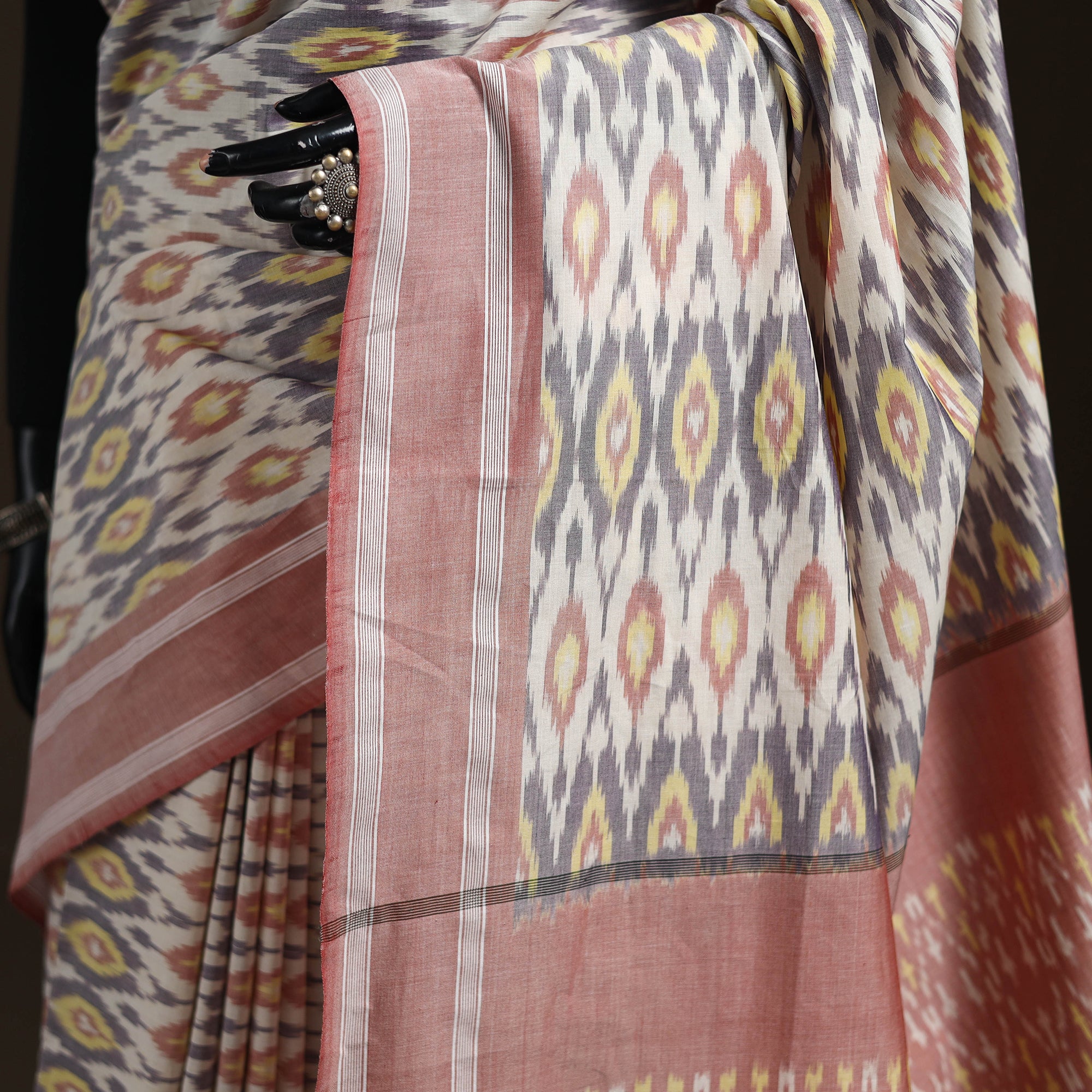 Multicolor - Pochampally Ikat Weave Mercerised Cotton Saree 01 - Image 3